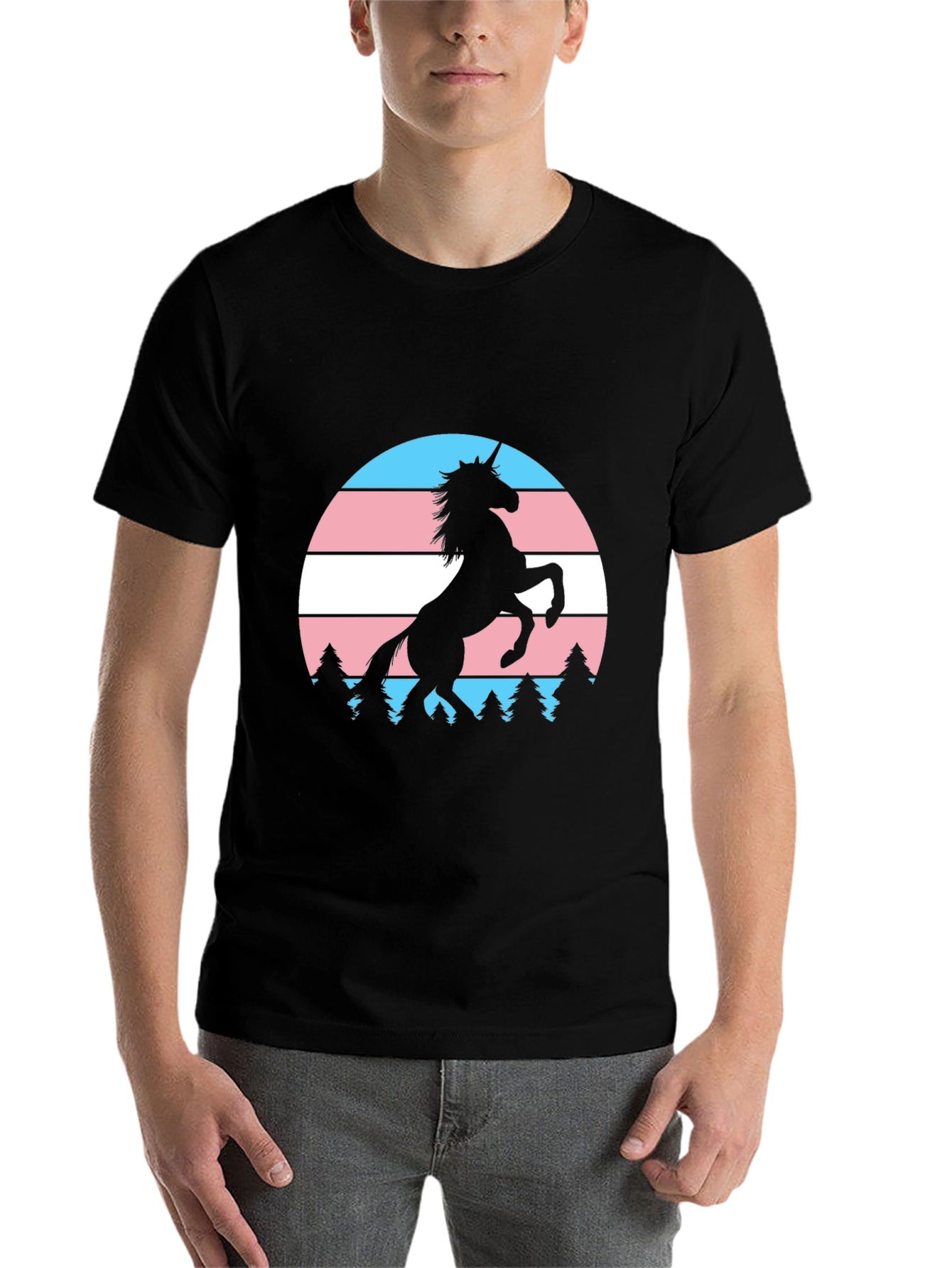 Black Trans Pride Unicorn T-Shirt - Black view 7