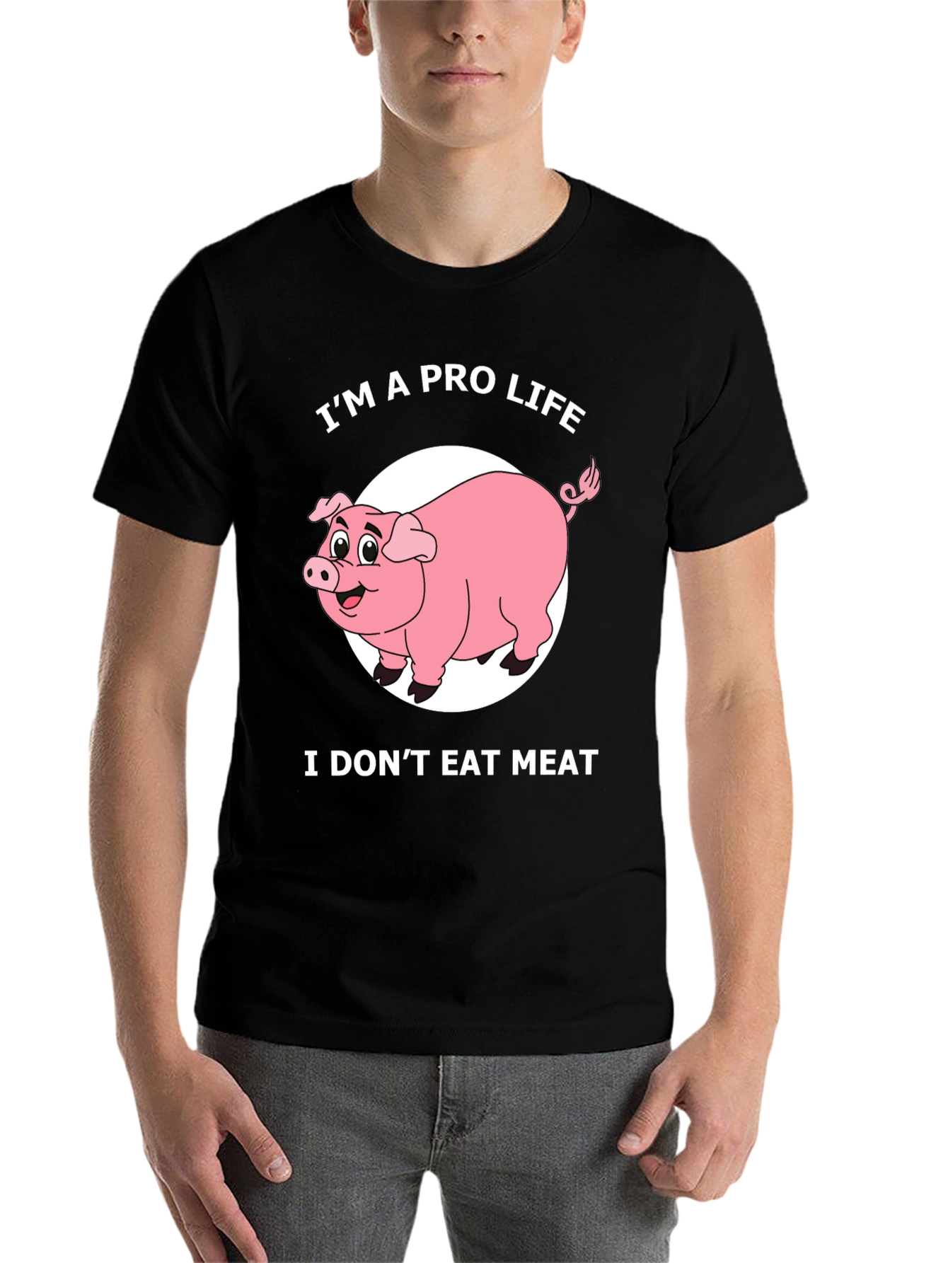 Black Pro Life Pig T-Shirt - I Don't Eat Meat Graphic Tee view 7