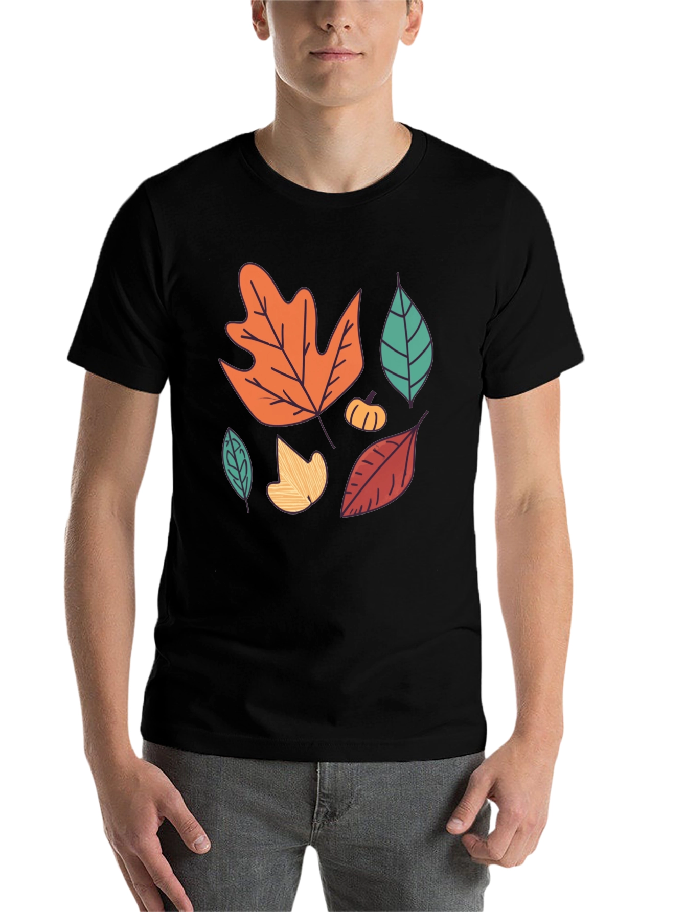 Black Autumn Leaves Graphic Tee - Fall Season Shirt view 7