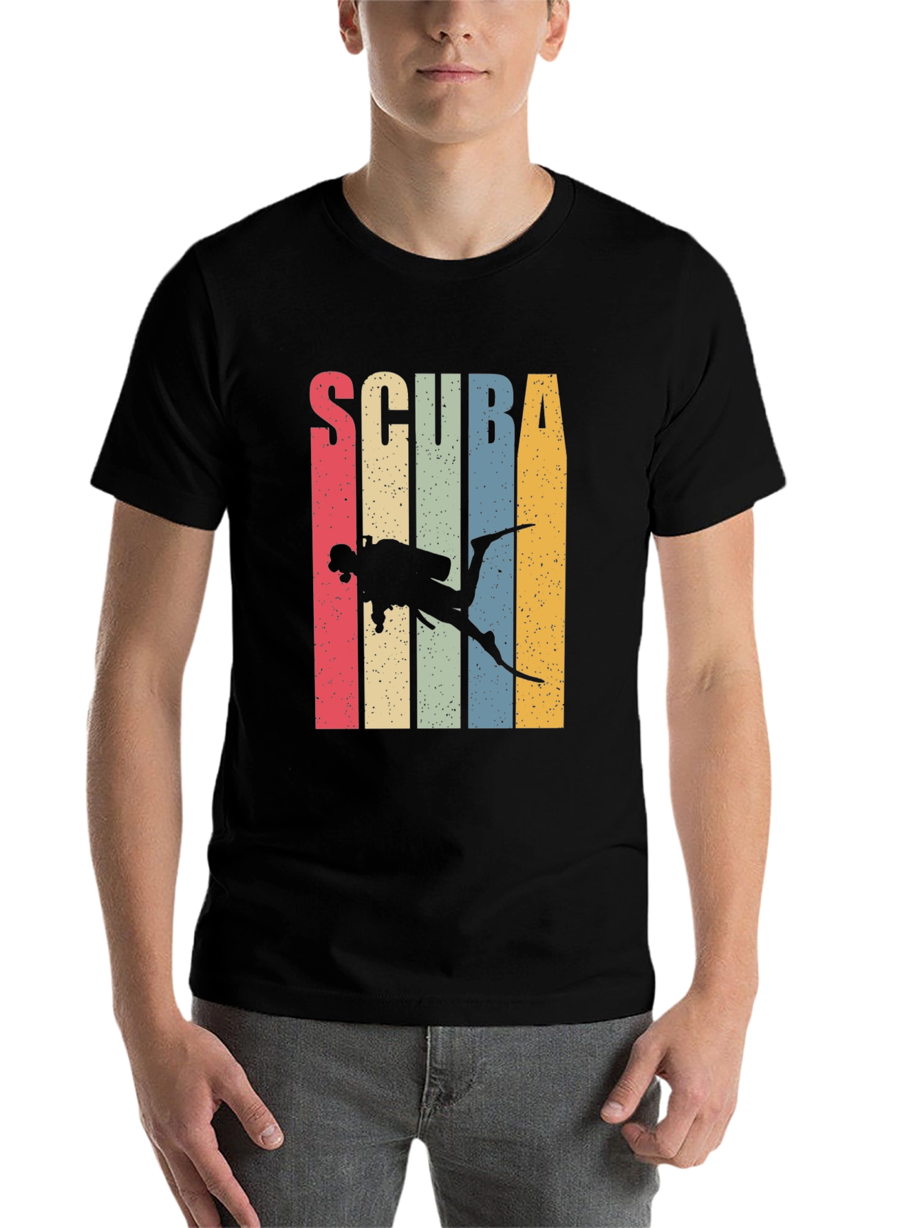 Black Scuba Diving Retro T-Shirt view 7