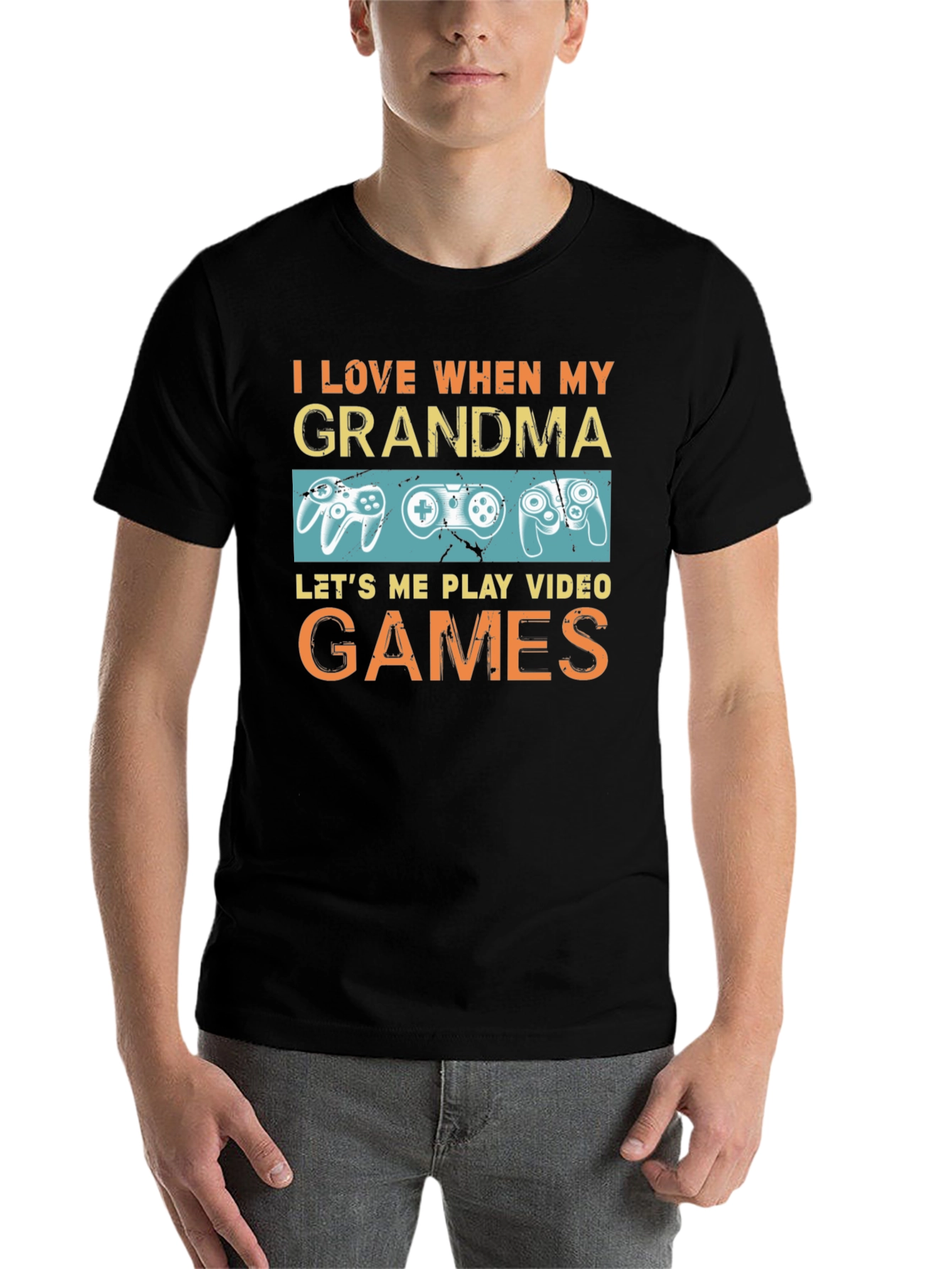 Black I Love When My Grandma Lets Me Play Video Games Black T-Shirt view 7