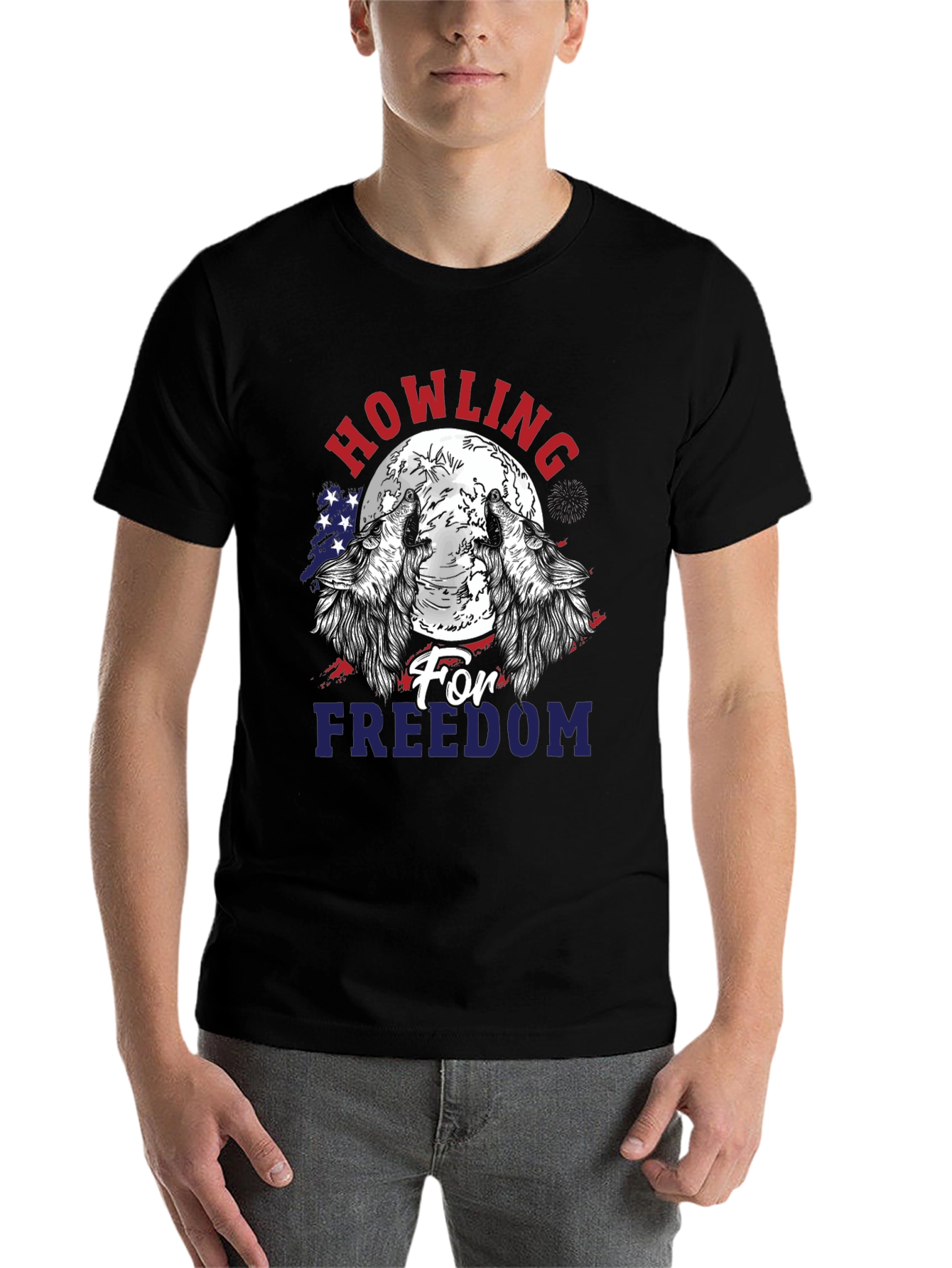 Black Howling for Freedom Patriotic Graphic T-Shirt view 7