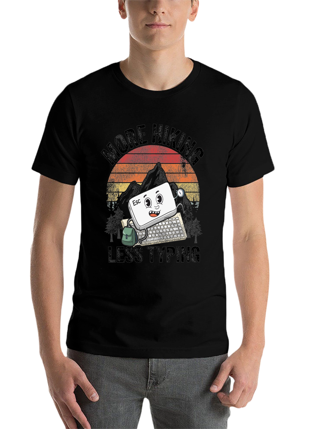 Black More Hiking Less Typing Graphic Tee view 7