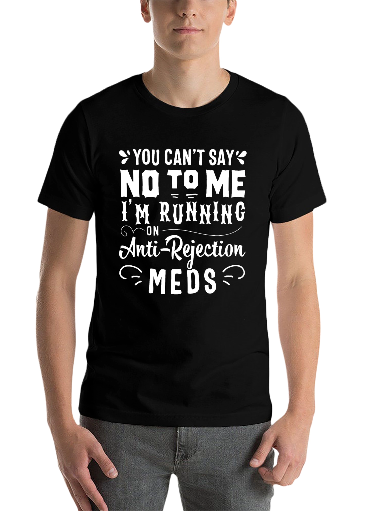 Black Humorous 'Anti-Rejection Meds' Graphic T-Shirt view 7