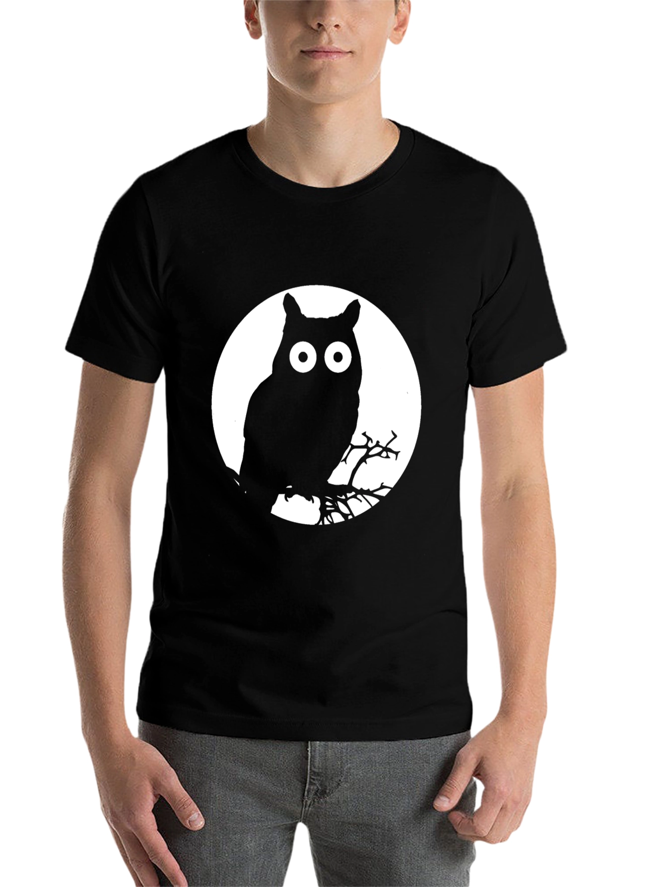Black Owl Moon Graphic Tee - Black Cotton T-Shirt view 7