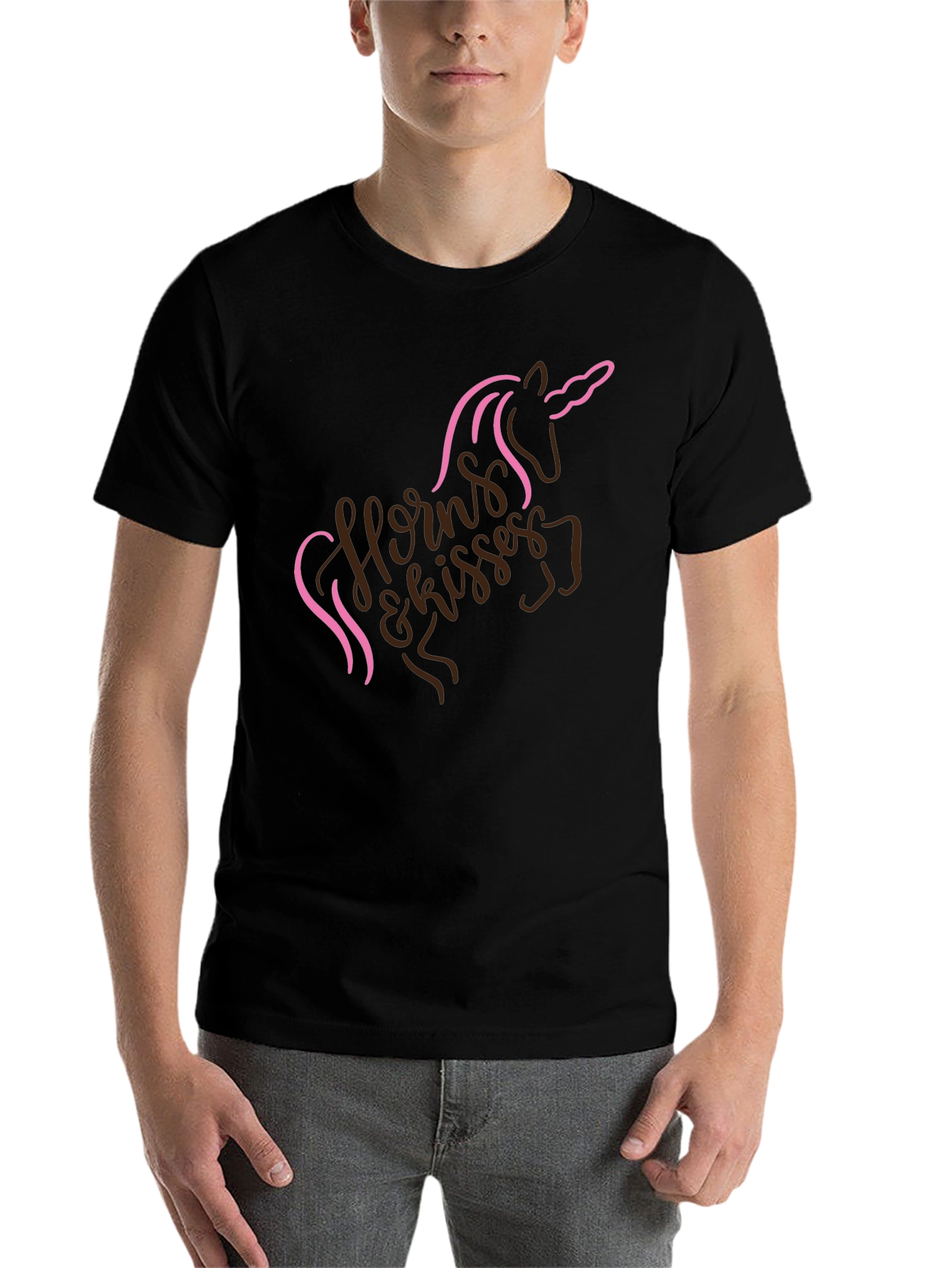 Black Unicorn Horns & Kisses Black T-Shirt view 7