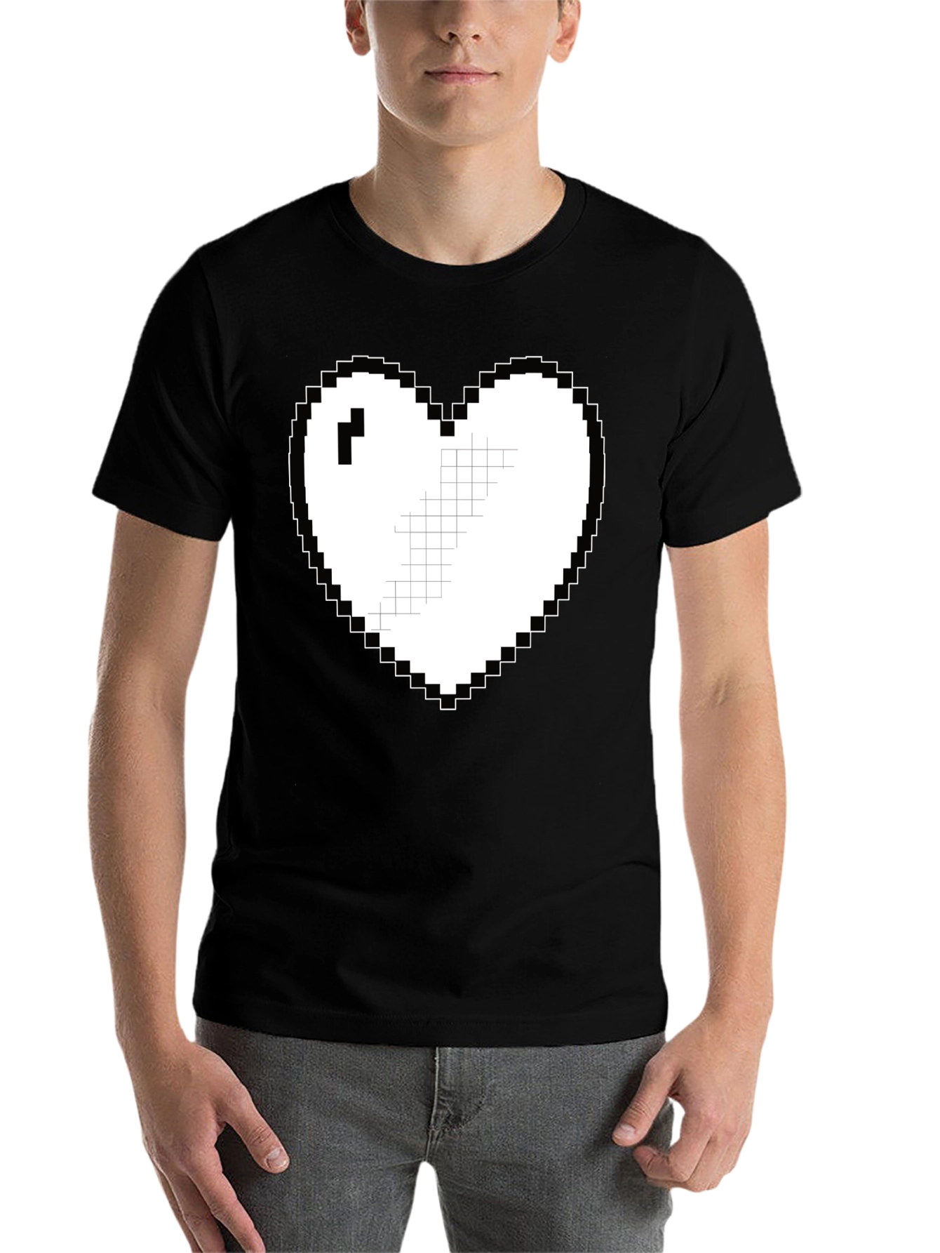 Black Pixel Heart Graphic Tee - Casual Black T-Shirt view 7