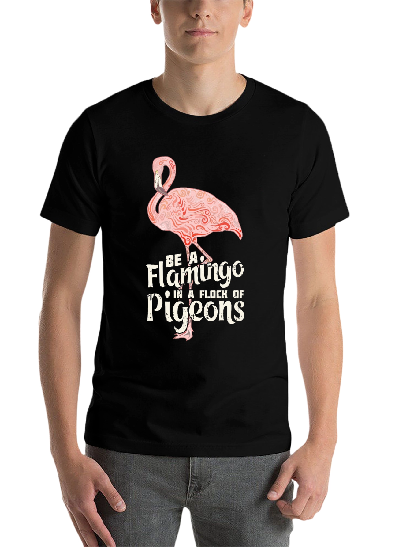 Black Be A Flamingo T-Shirt - Unique Design view 7