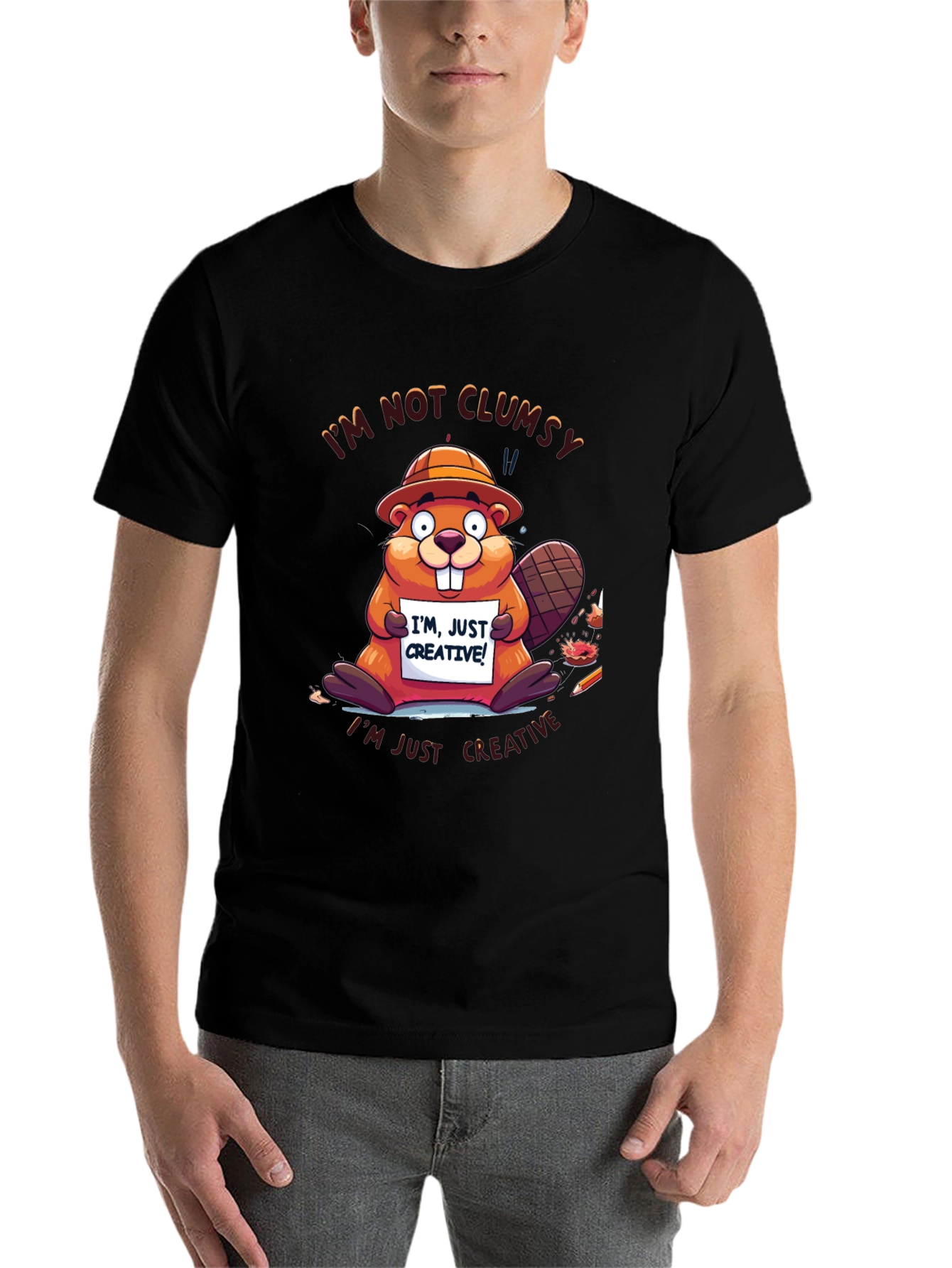 Black Funny Beaver 'I'm Not Clumsy' Graphic Tee view 7