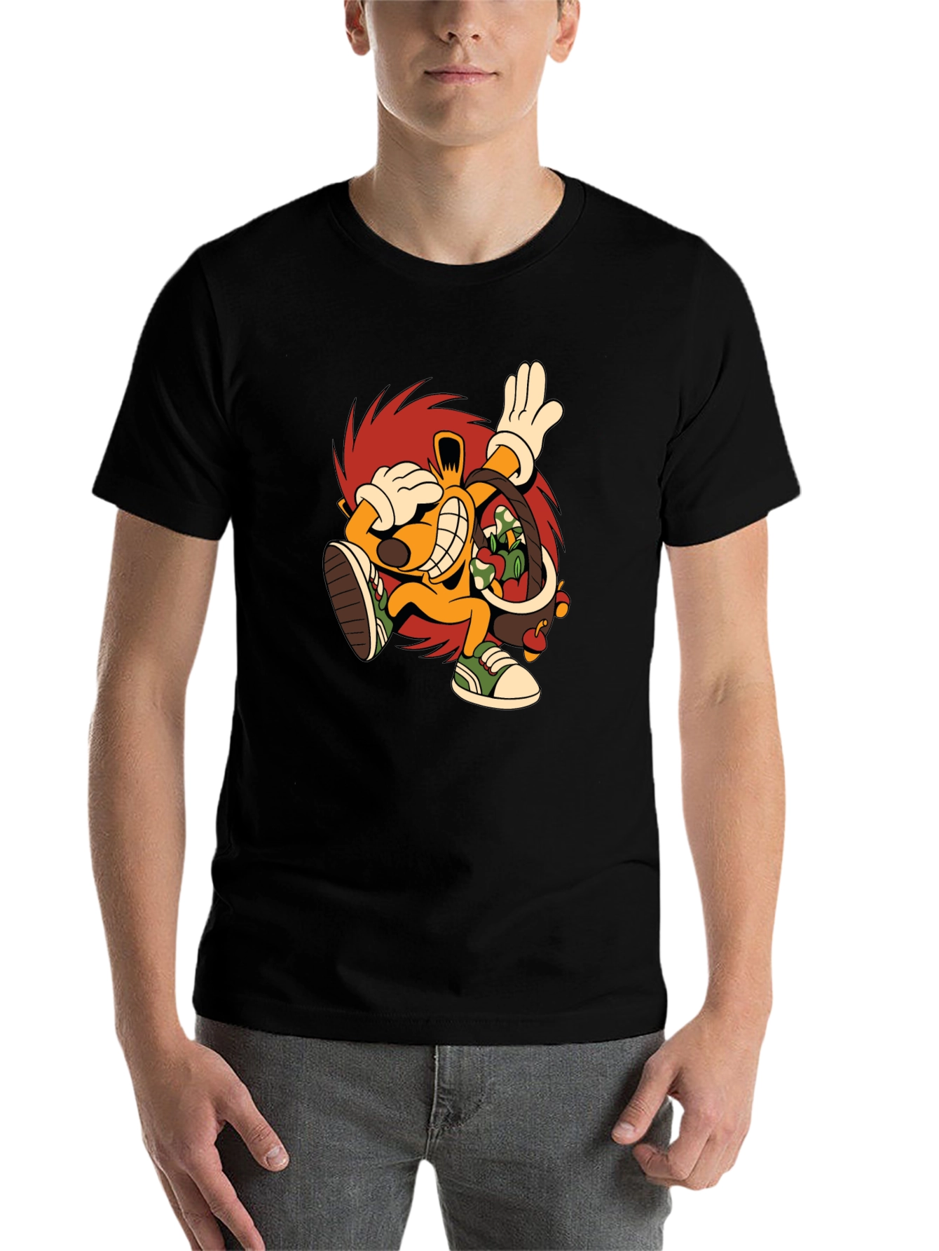 Black Cartoon Hedgehog Graphic Black T-Shirt view 7
