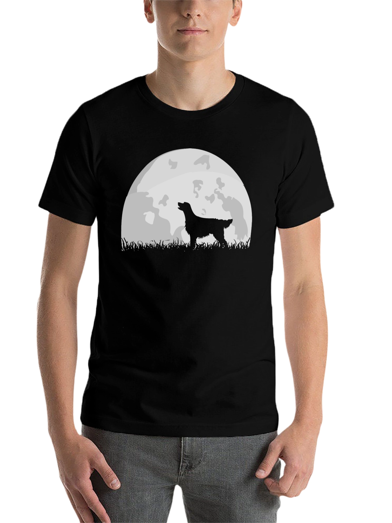 Black Dog Howling at Moon Graphic Tee - Black view 7