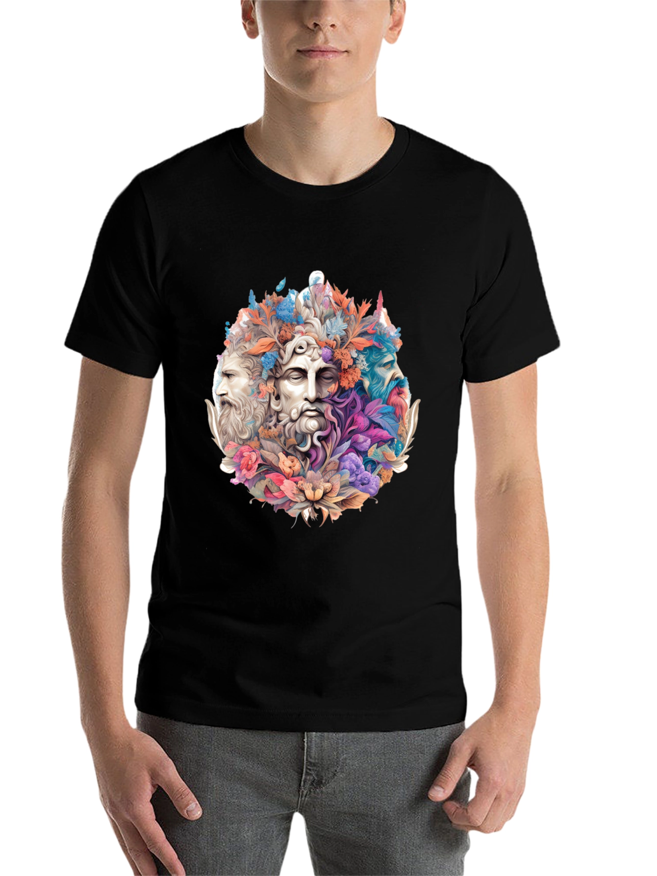 Black Floral Bust T-Shirt - Artistic Design view 7