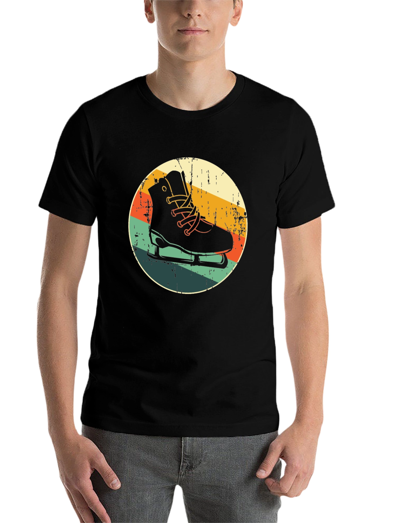 Black Retro Ice Skate Graphic Tee - Vintage Style Skating Shirt view 7