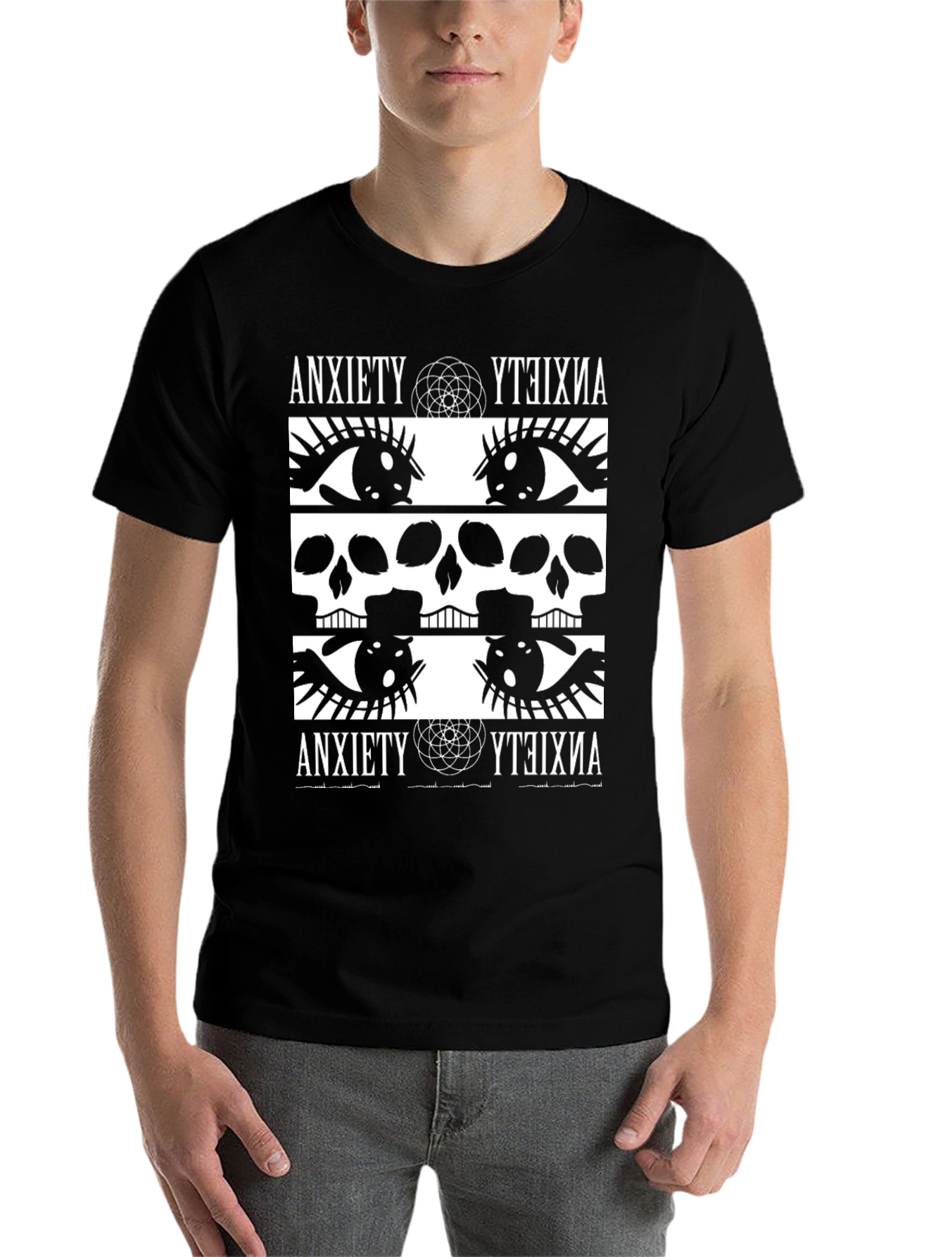 Black Anxiety Graphic Print T-Shirt - Bold & Edgy Design view 7