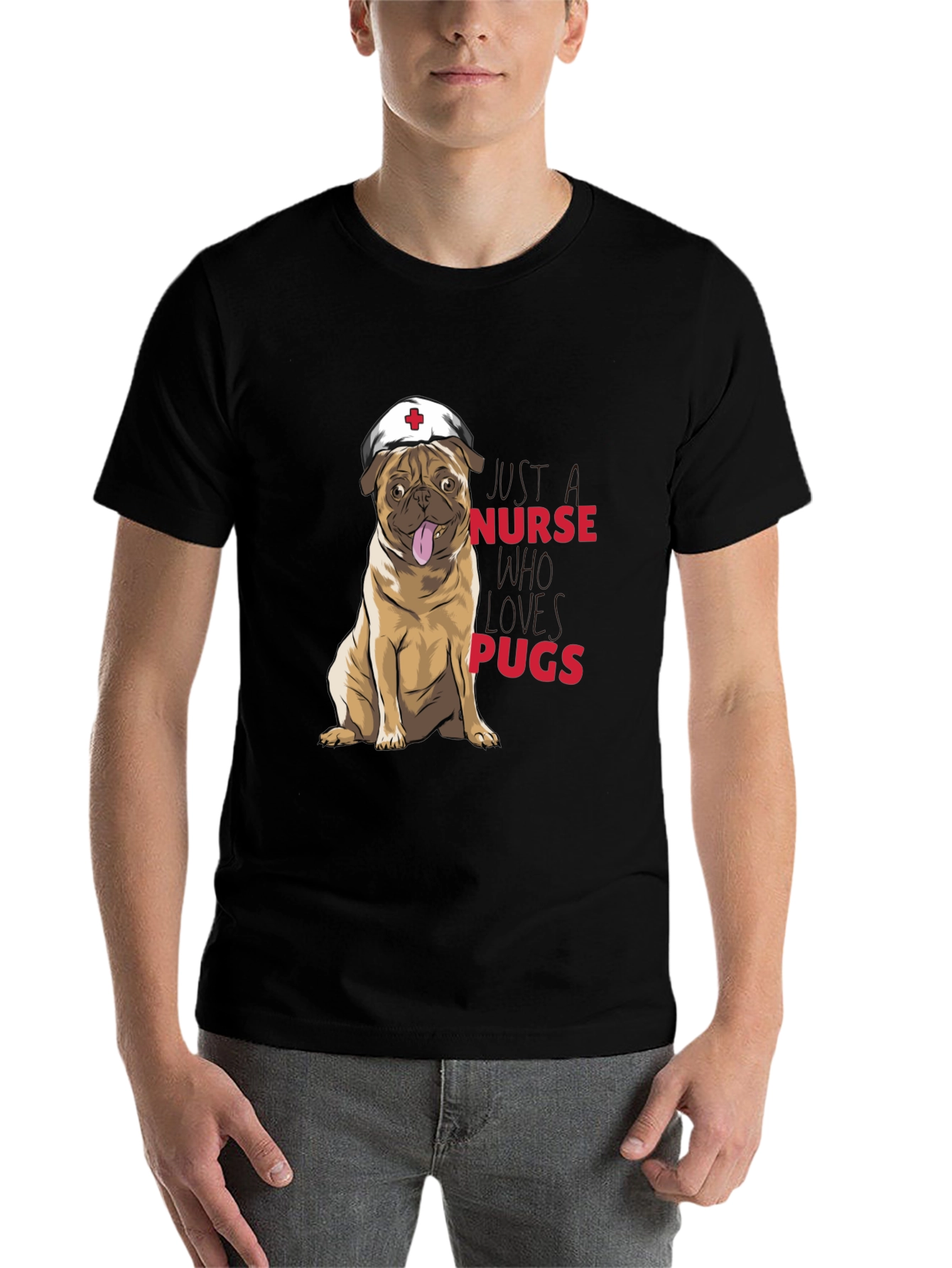 Black Nurse Pugs Graphic T-Shirt - Cute Dog Lover Tee view 7