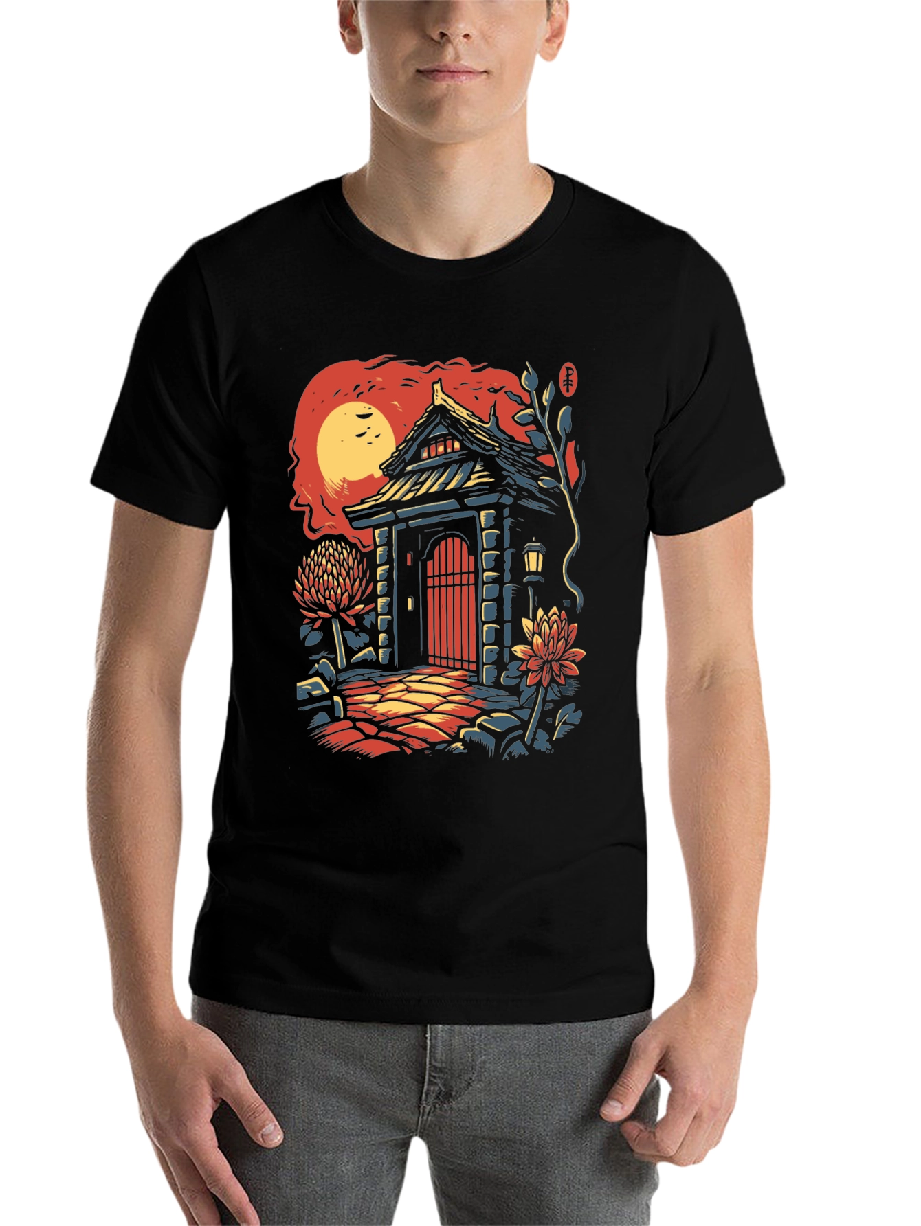Black Japanese Gate T-Shirt - Unique Graphic Tee view 7