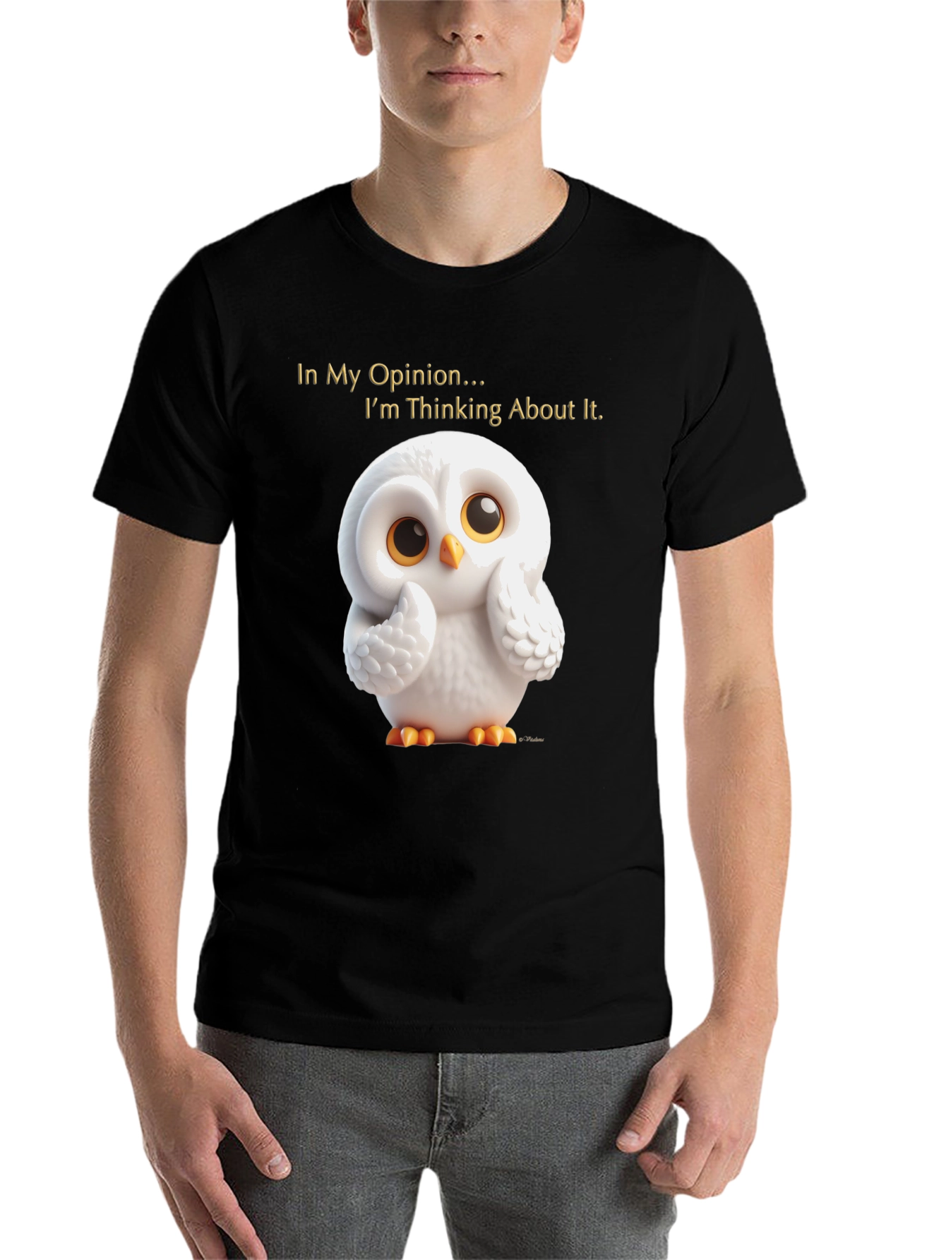Black Thinking Owl T-Shirt - Men's Black Graphic Tee view 7