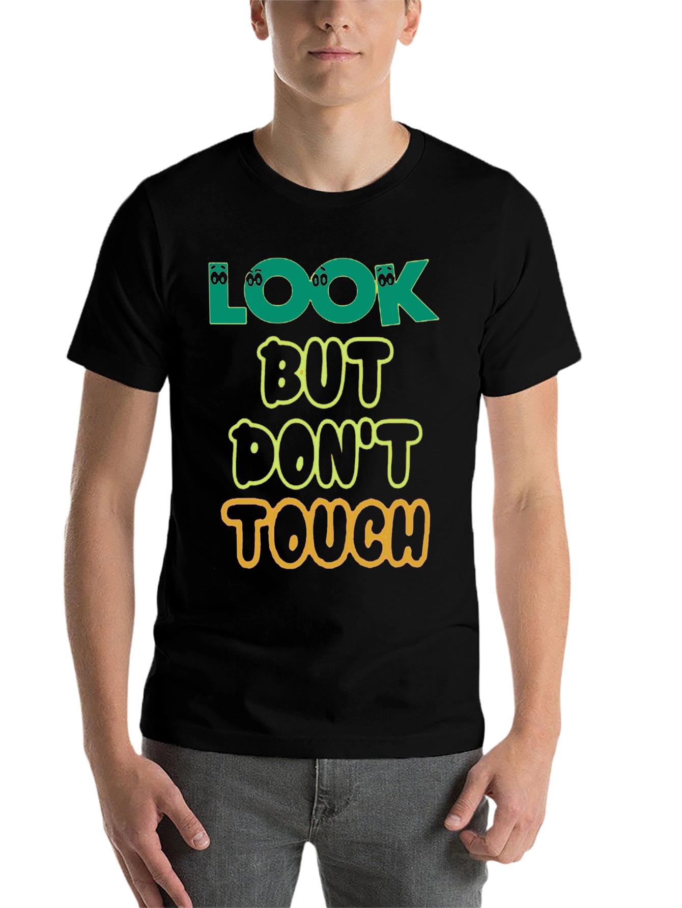 Black Look But Don't Touch T-Shirt - Novelty Graphic Tee view 7