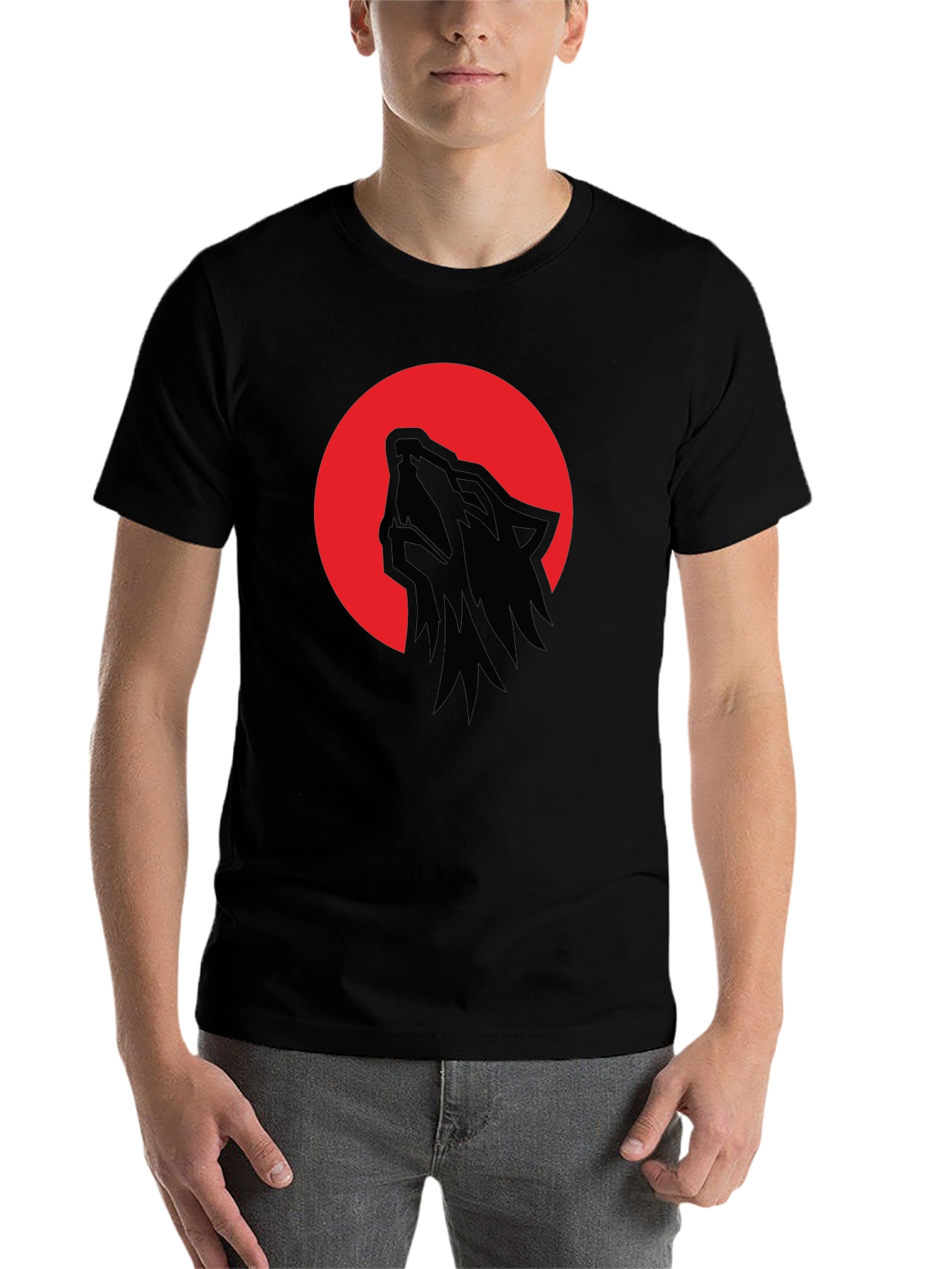 Black Wolf Moon T-Shirt - Men's Black Graphic Tee view 7