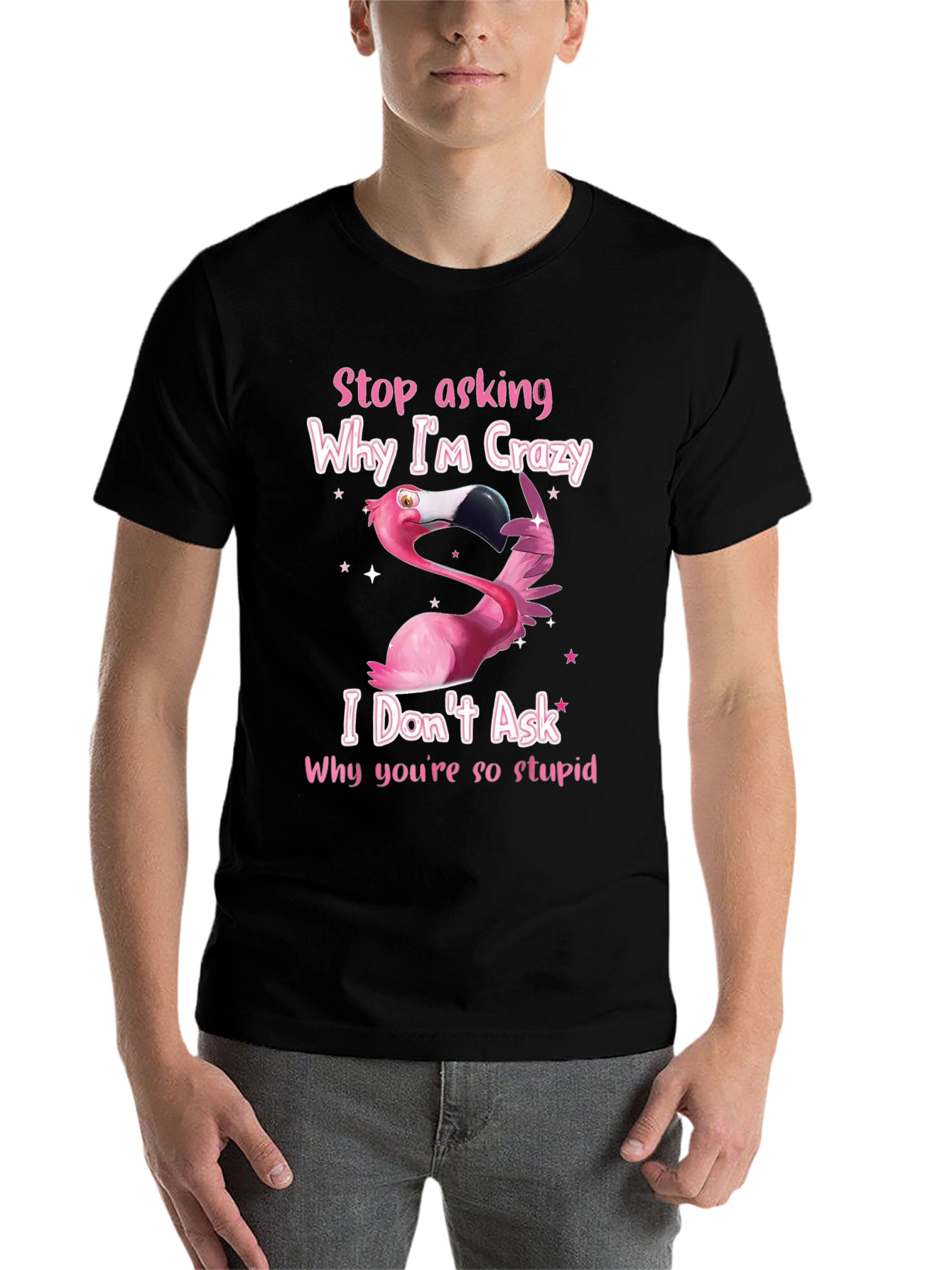 Black Crazy Flamingo Graphic T-Shirt - Funny Sarcastic Tee view 7
