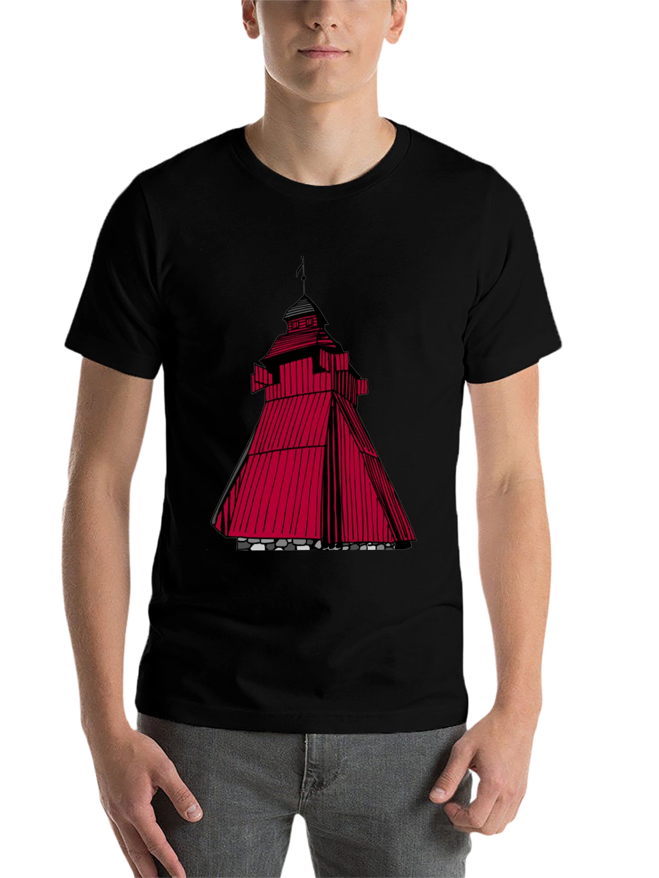 Black Red Tower Graphic T-Shirt - Unique Design view 7
