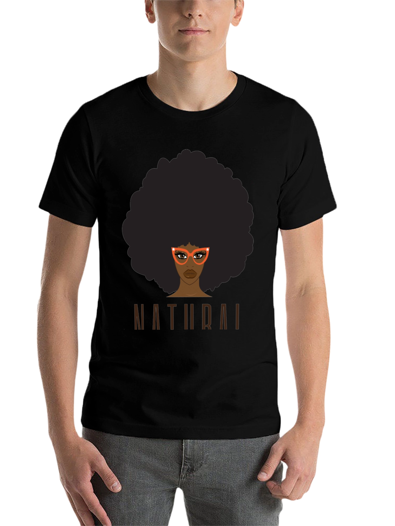 Black Natural Afro Graphic Tee - Unisex Black T-Shirt view 7