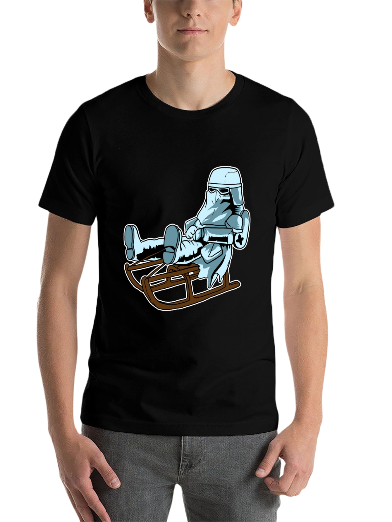 Black Cool Stormtrooper Sledding Graphic Tee view 7