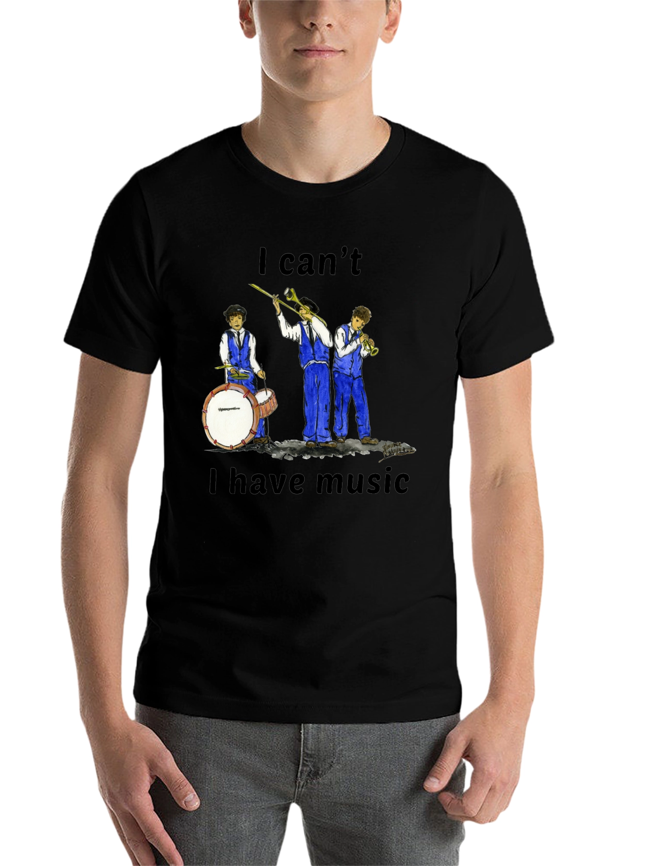 Black I Can't I Have Music T-Shirt view 7