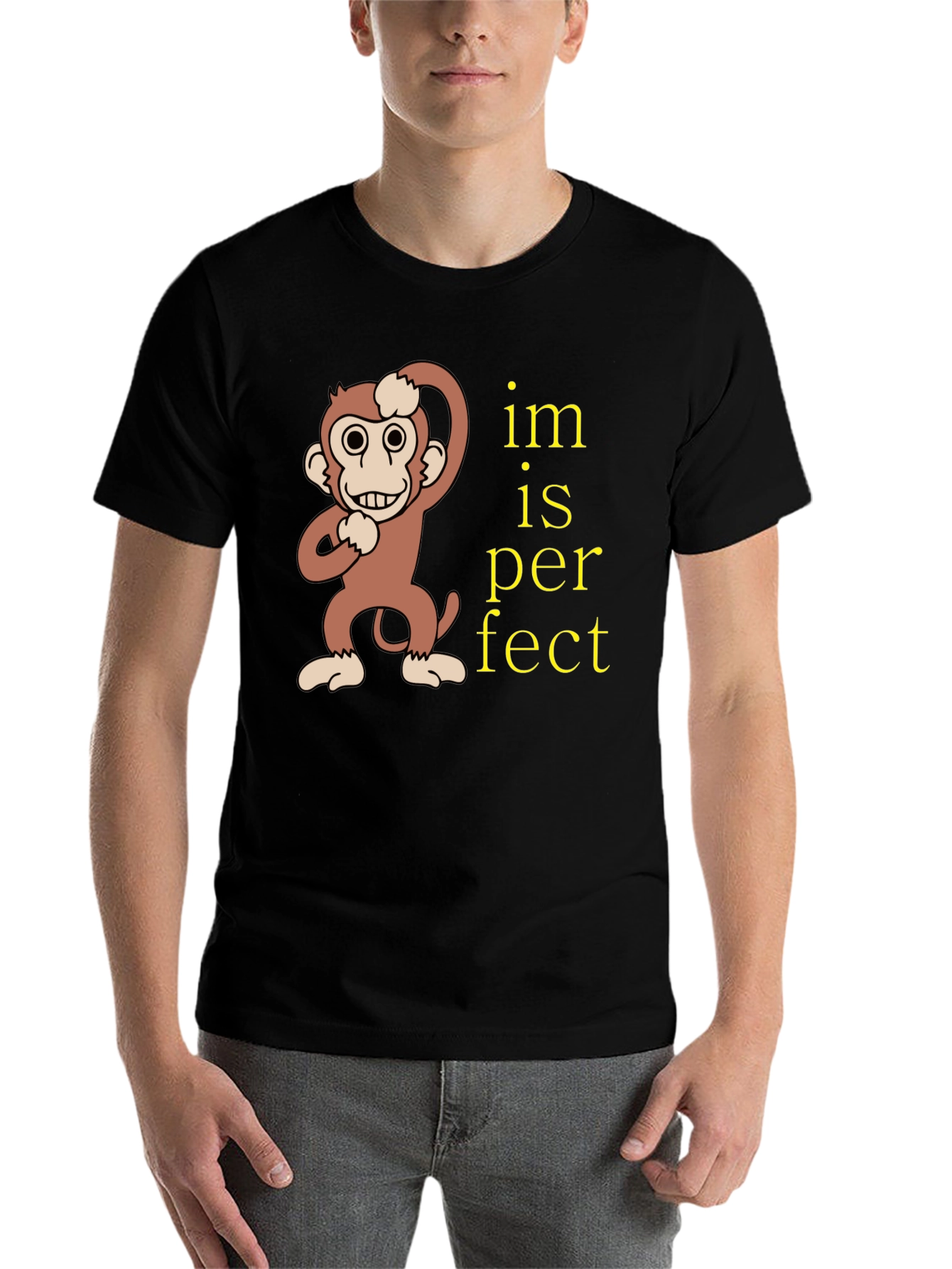 Black Funny Monkey "Im is Perfect" Graphic T-Shirt view 7