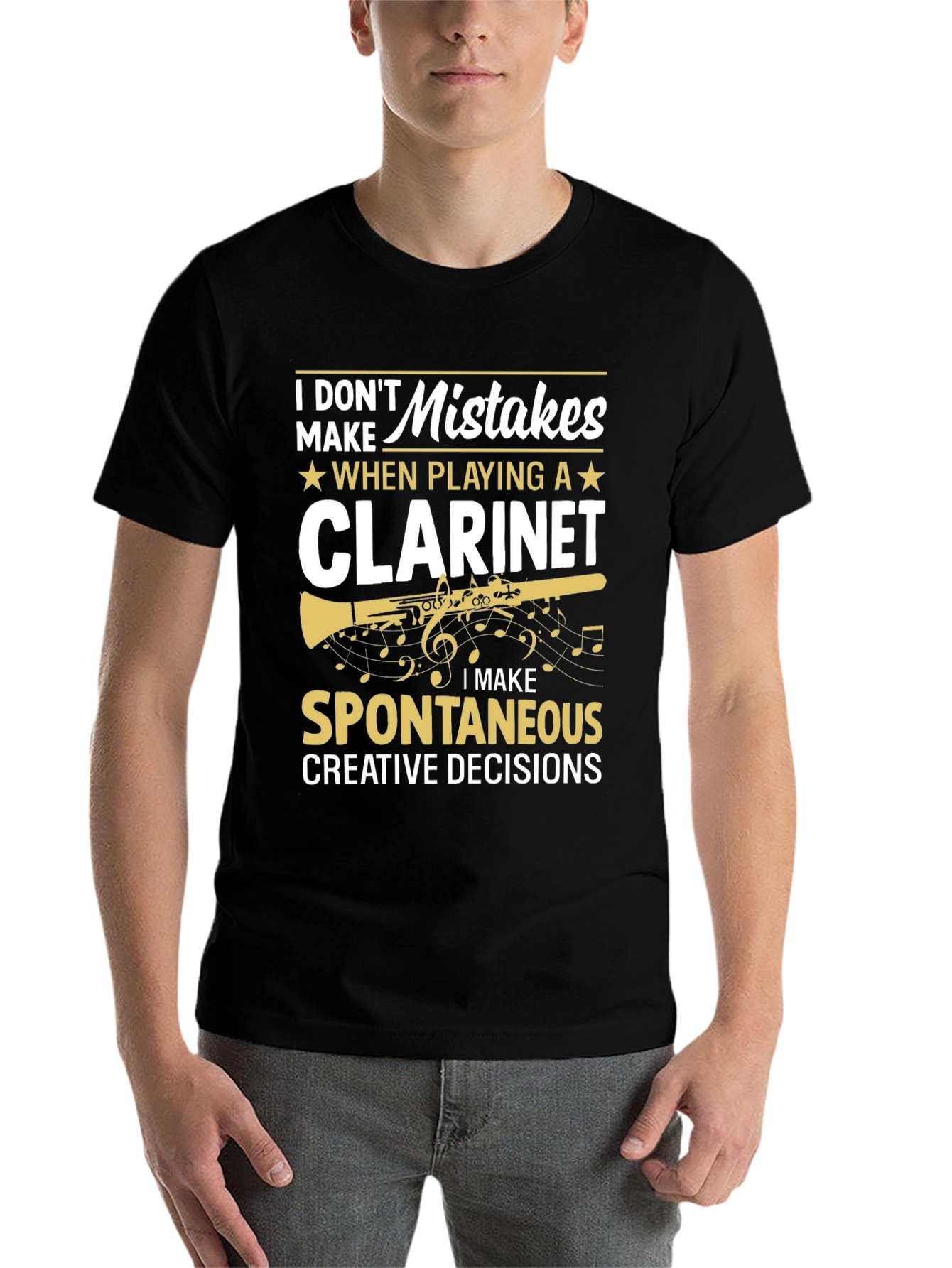 Black Clarinet Player T-Shirt - I Don't Make Mistakes! view 7