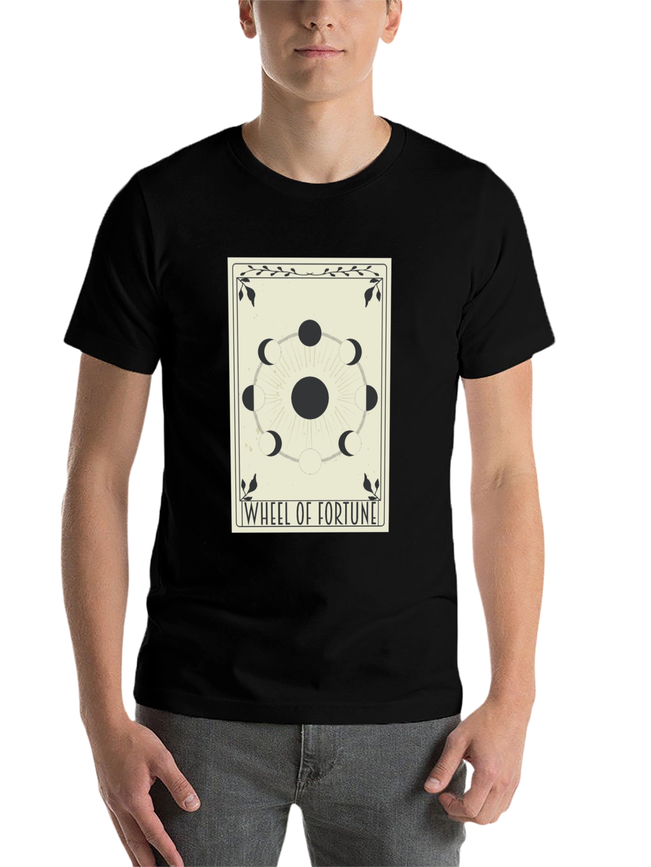 Black Wheel of Fortune Tarot Card Graphic T-Shirt view 7