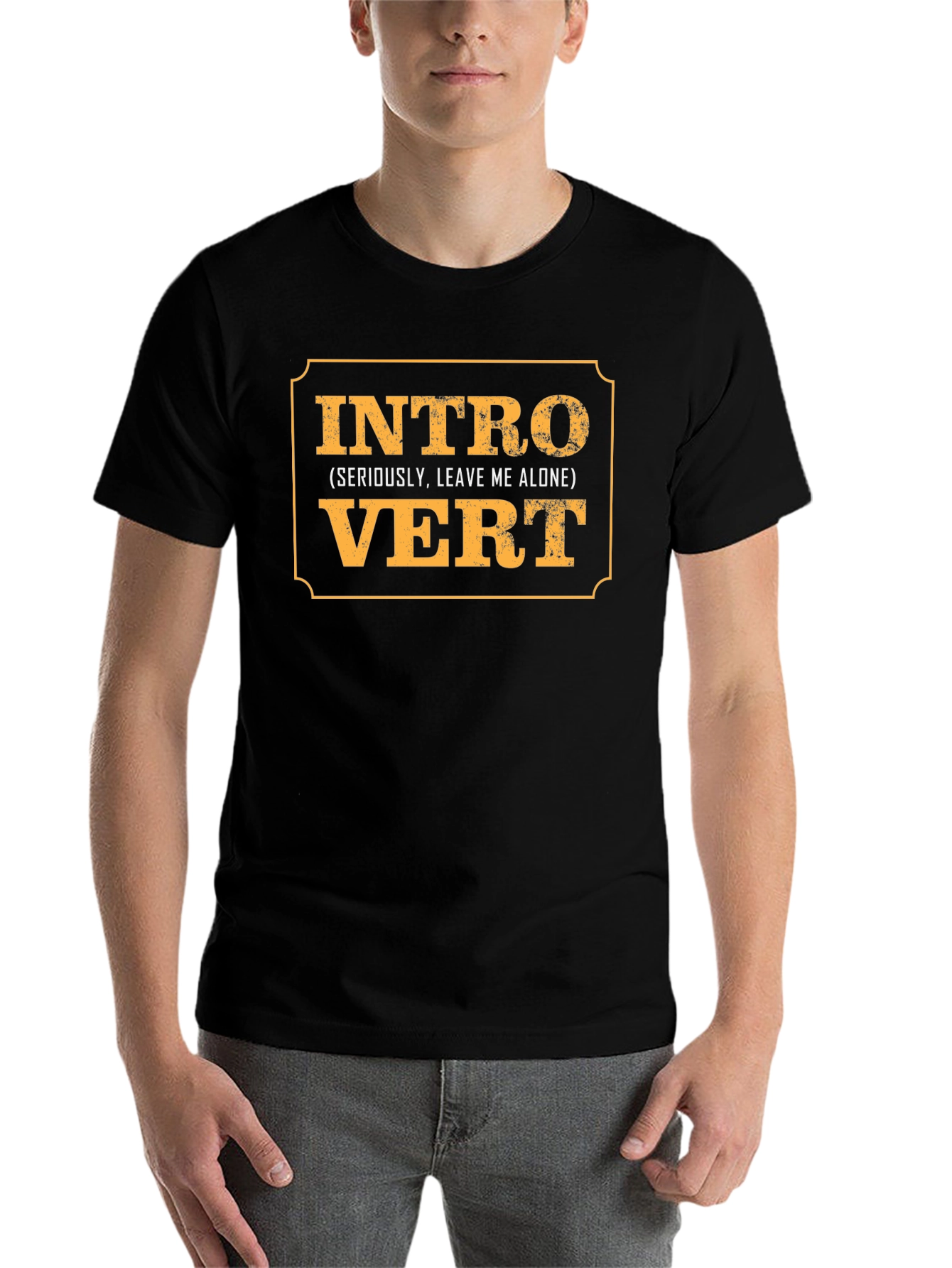 Black Introvert Slogan Graphic Black T-Shirt view 7