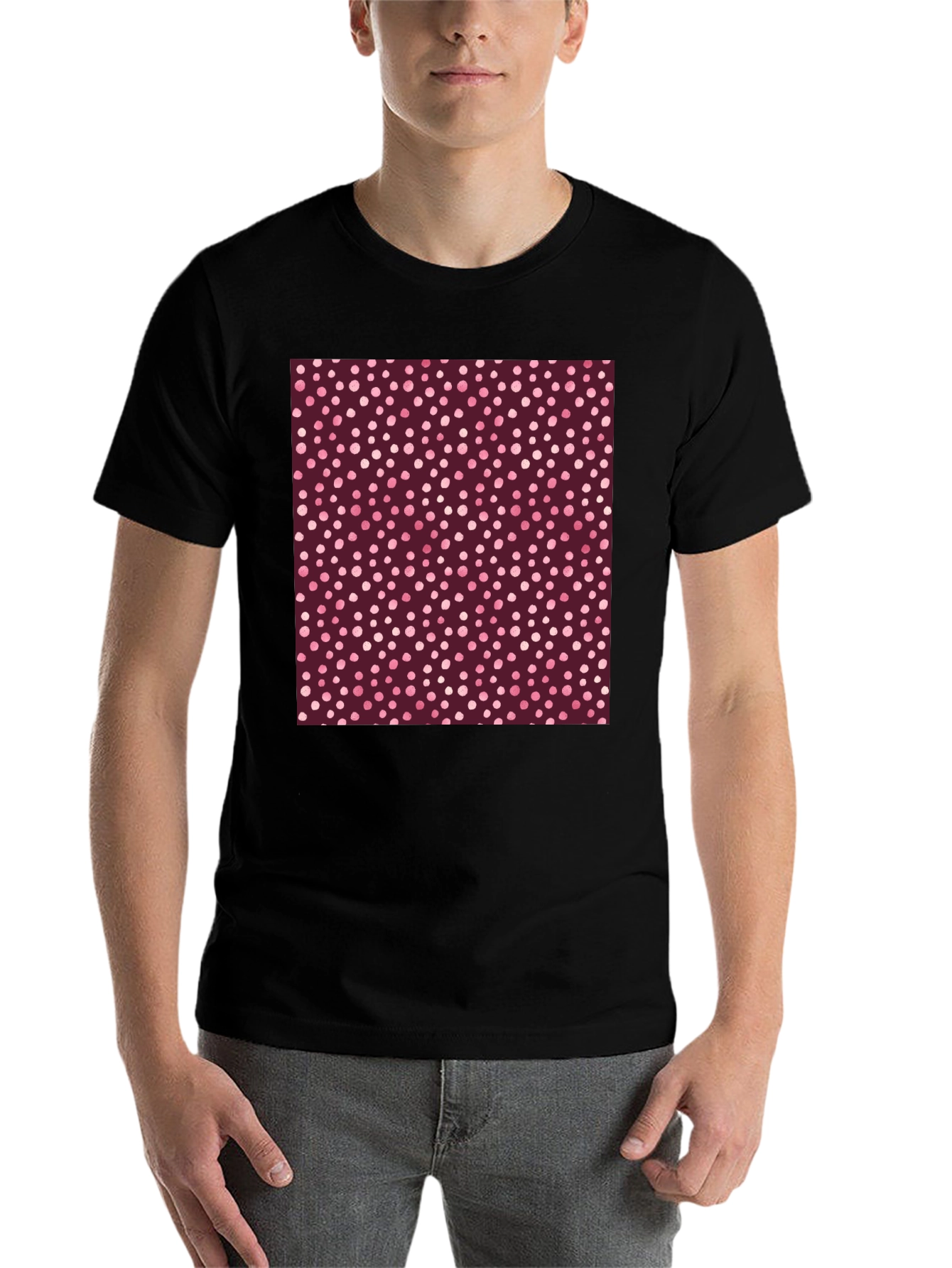Black Stylish Polka Dot Print Black T-Shirt view 7