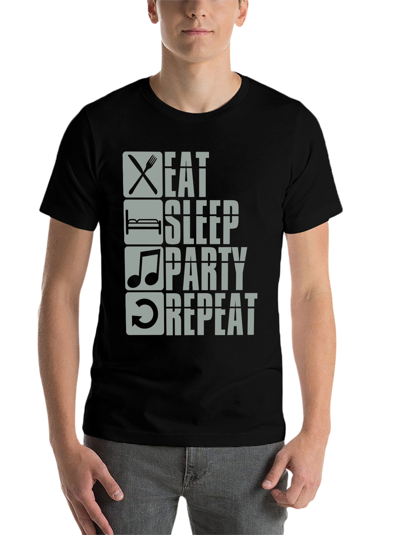 Black Eat Sleep Party Repeat Graphic Tee view 7