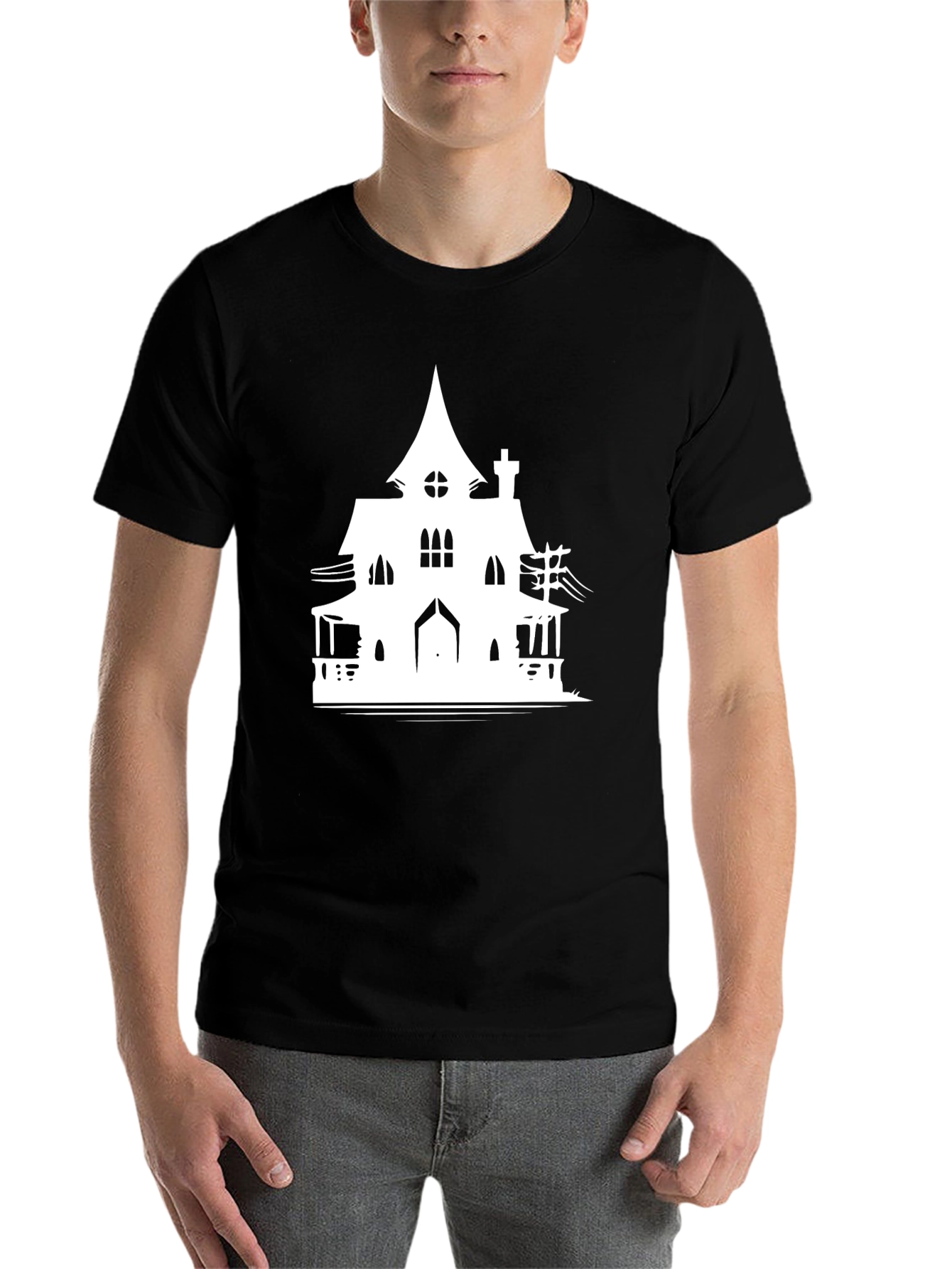 Black Haunted House Graphic T-Shirt view 7