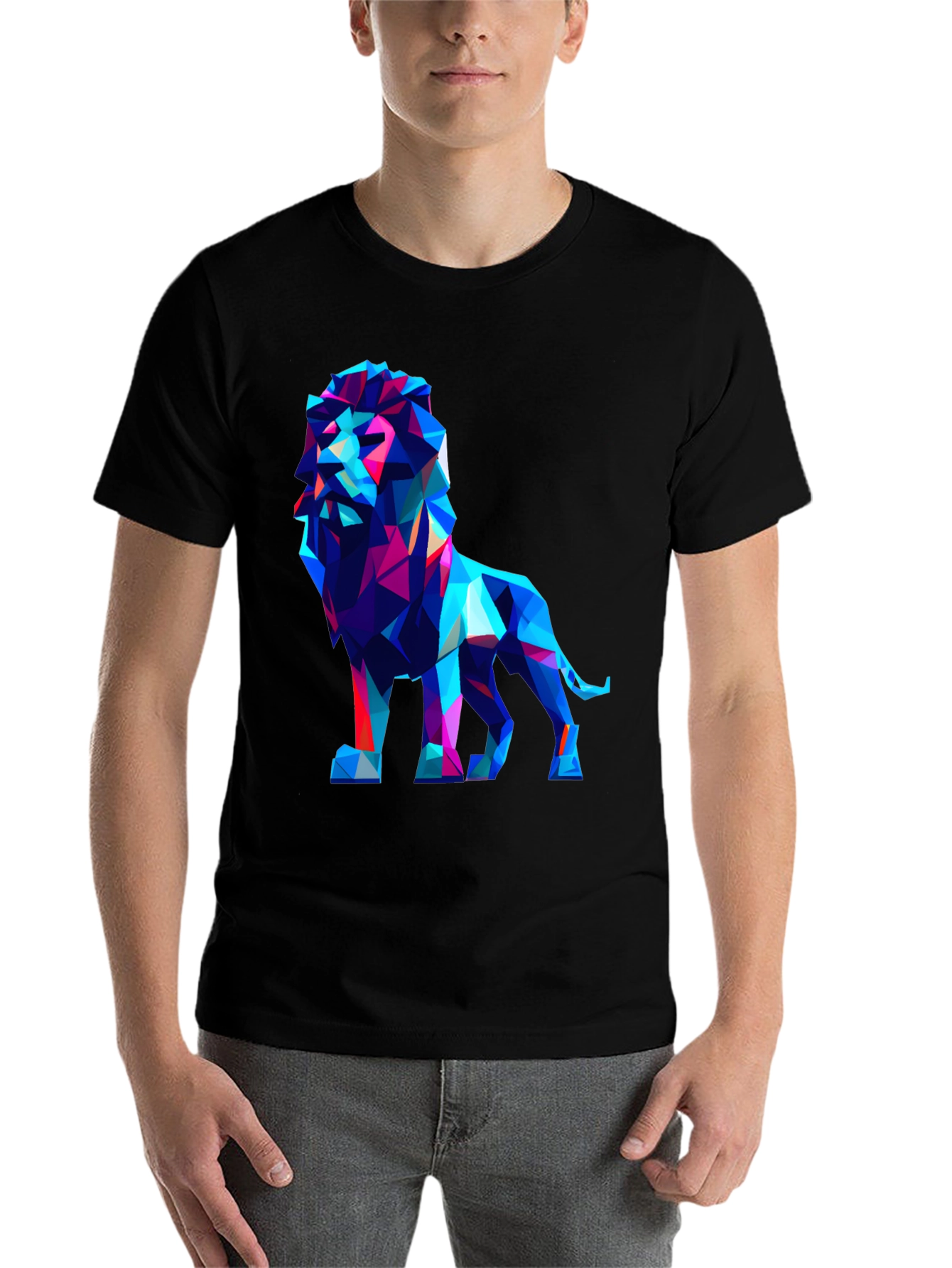 Black Geometric Lion Graphic Tee - Modern Art Shirt view 7
