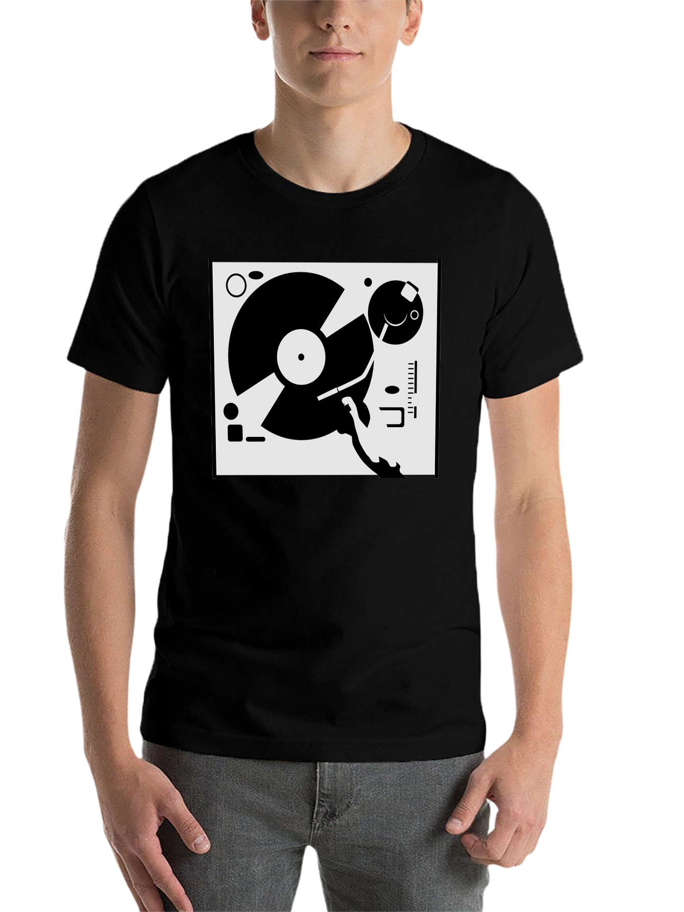 Black Retro Turntable Graphic Tee - Black view 7