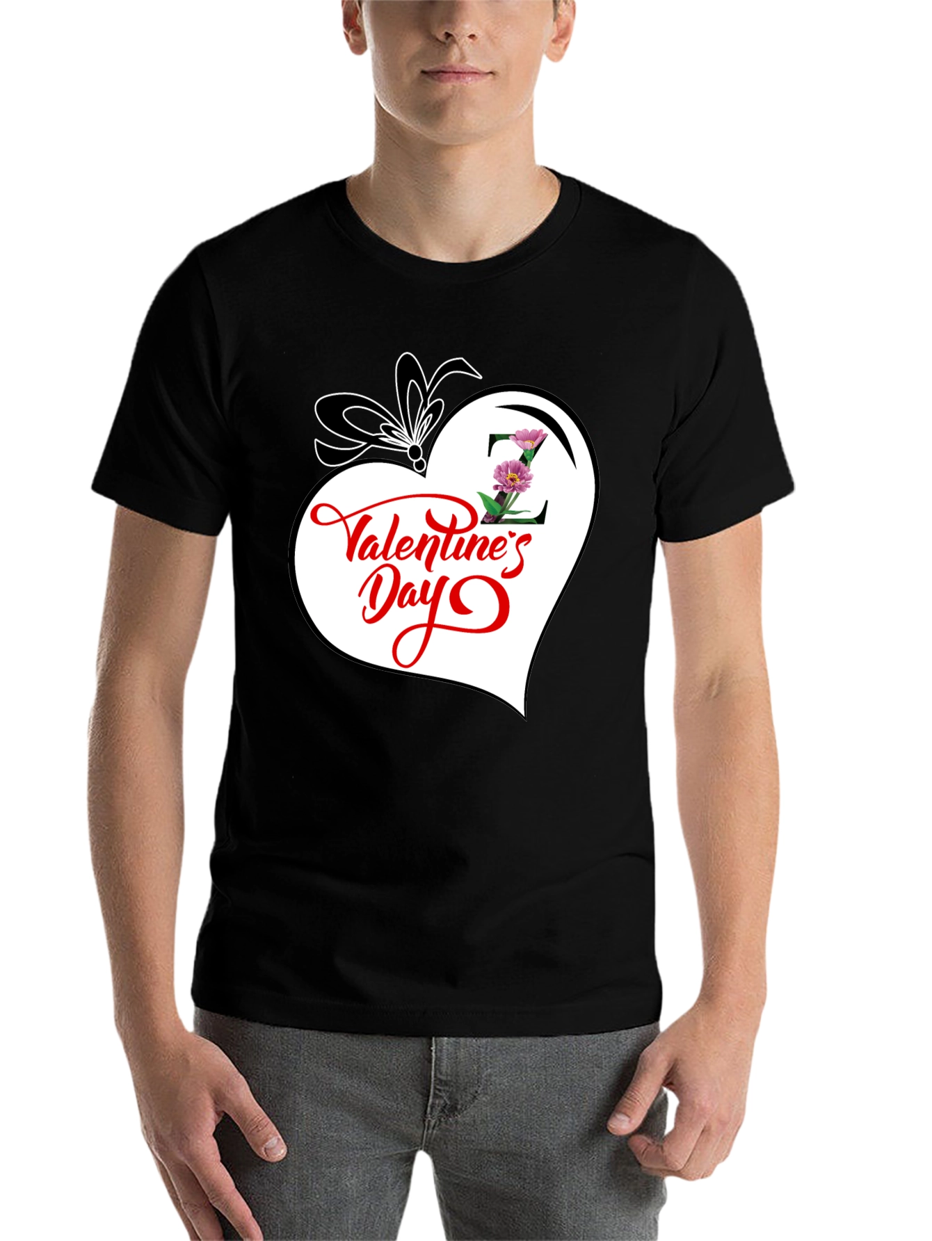 Black Valentine's Day Heart Graphic T-Shirt view 7