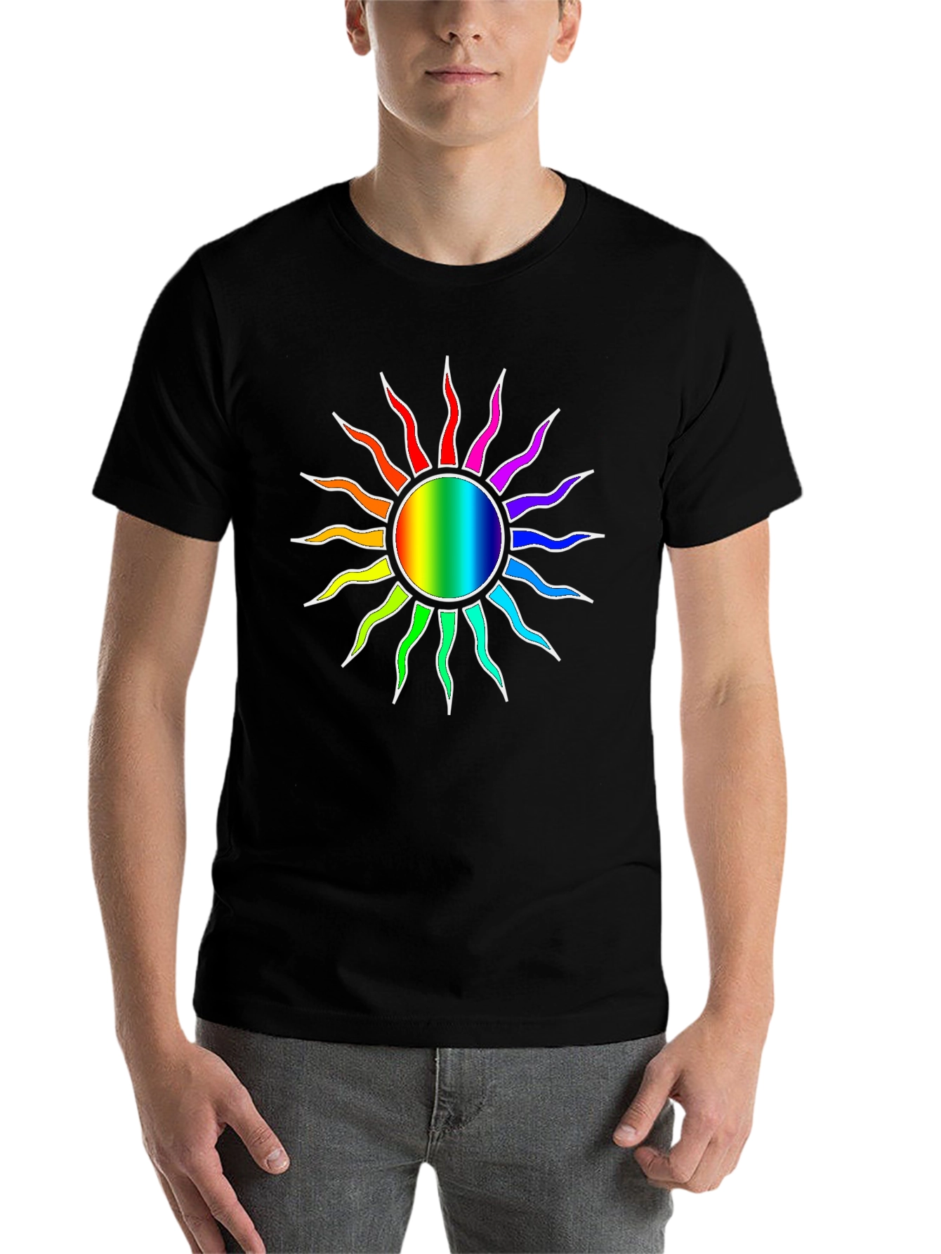 Black Rainbow Sun Graphic Black T-Shirt view 7