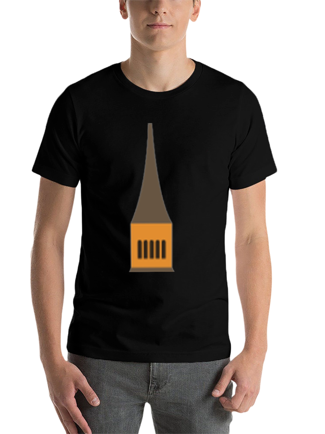 Black Graphic Tee: Temple Tower Design, Black view 7