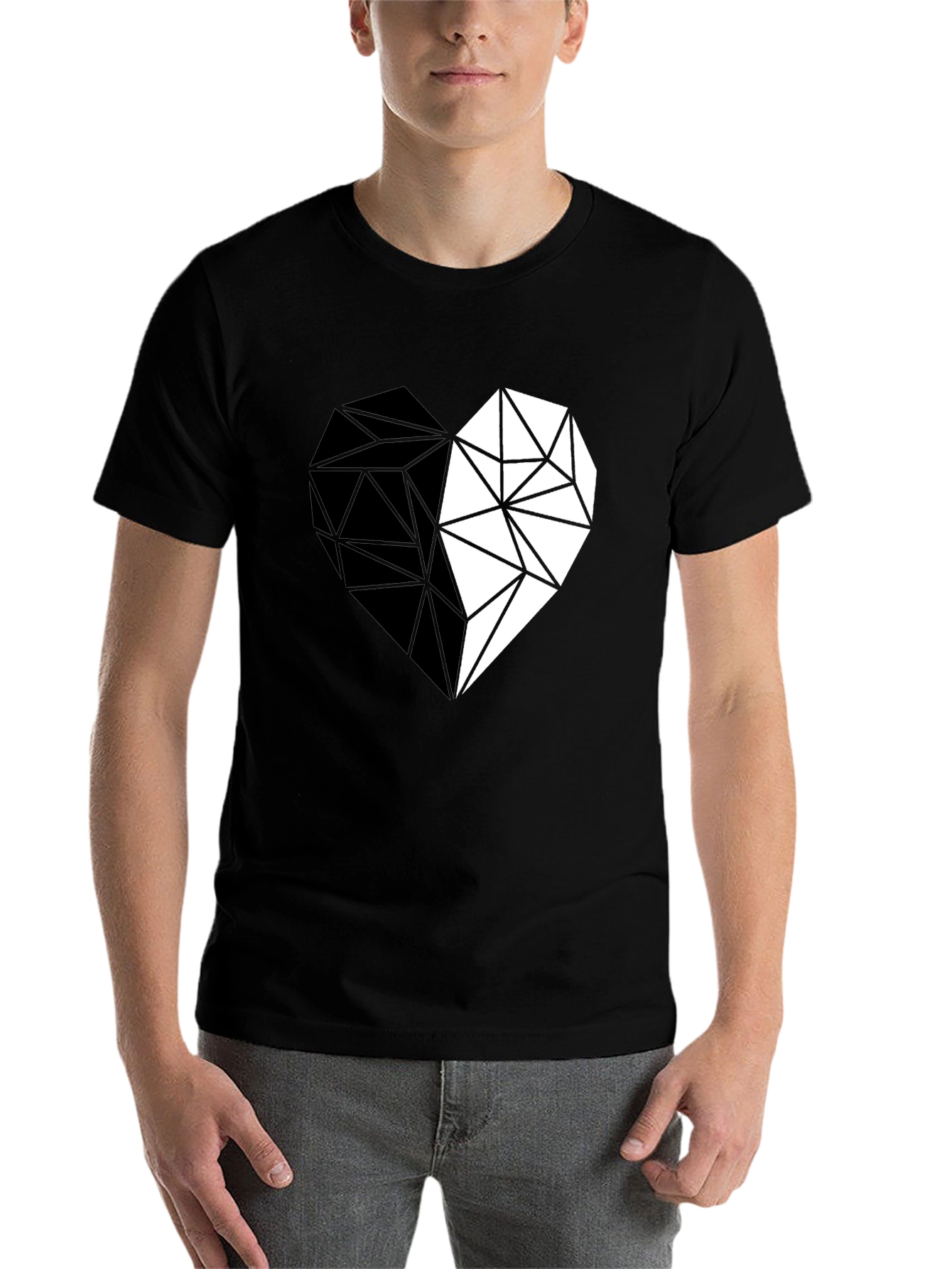 Black Geometric Heart Print Black Casual Tee view 7