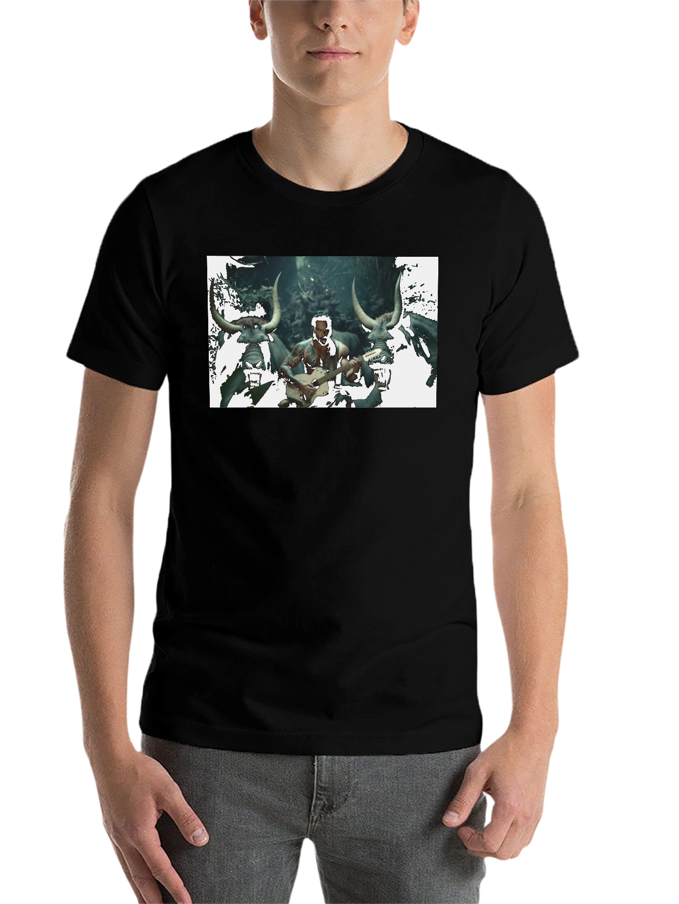 Black Men's Black T-Shirt with Unique Graphic Design view 7
