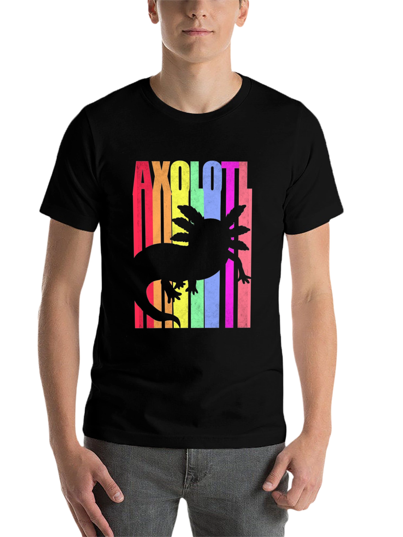 Black Axolotl Rainbow T-Shirt - Cute Salamander Tee view 7