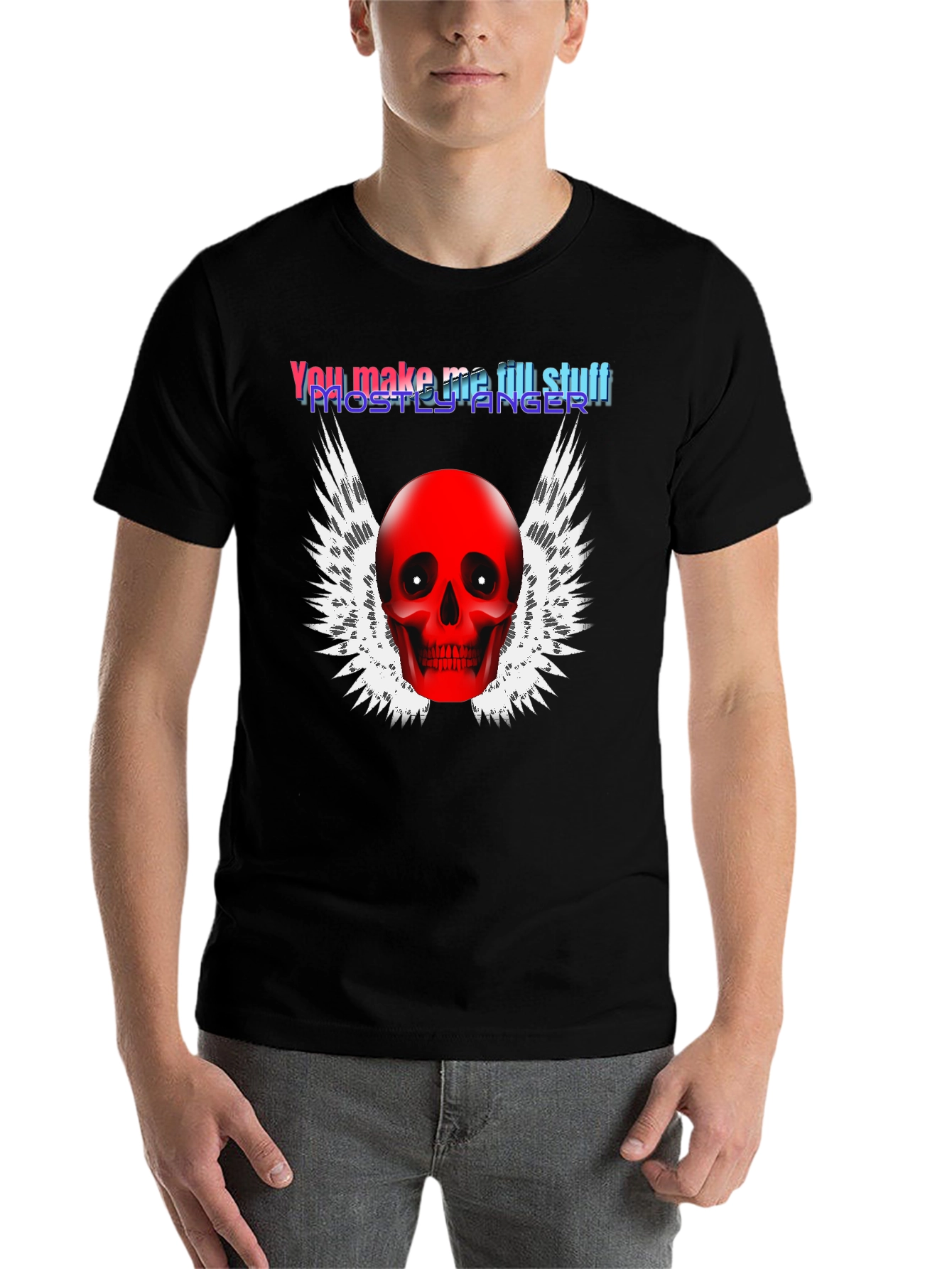 Black Edgy Skull Winged Graphic Print Black T-Shirt view 7