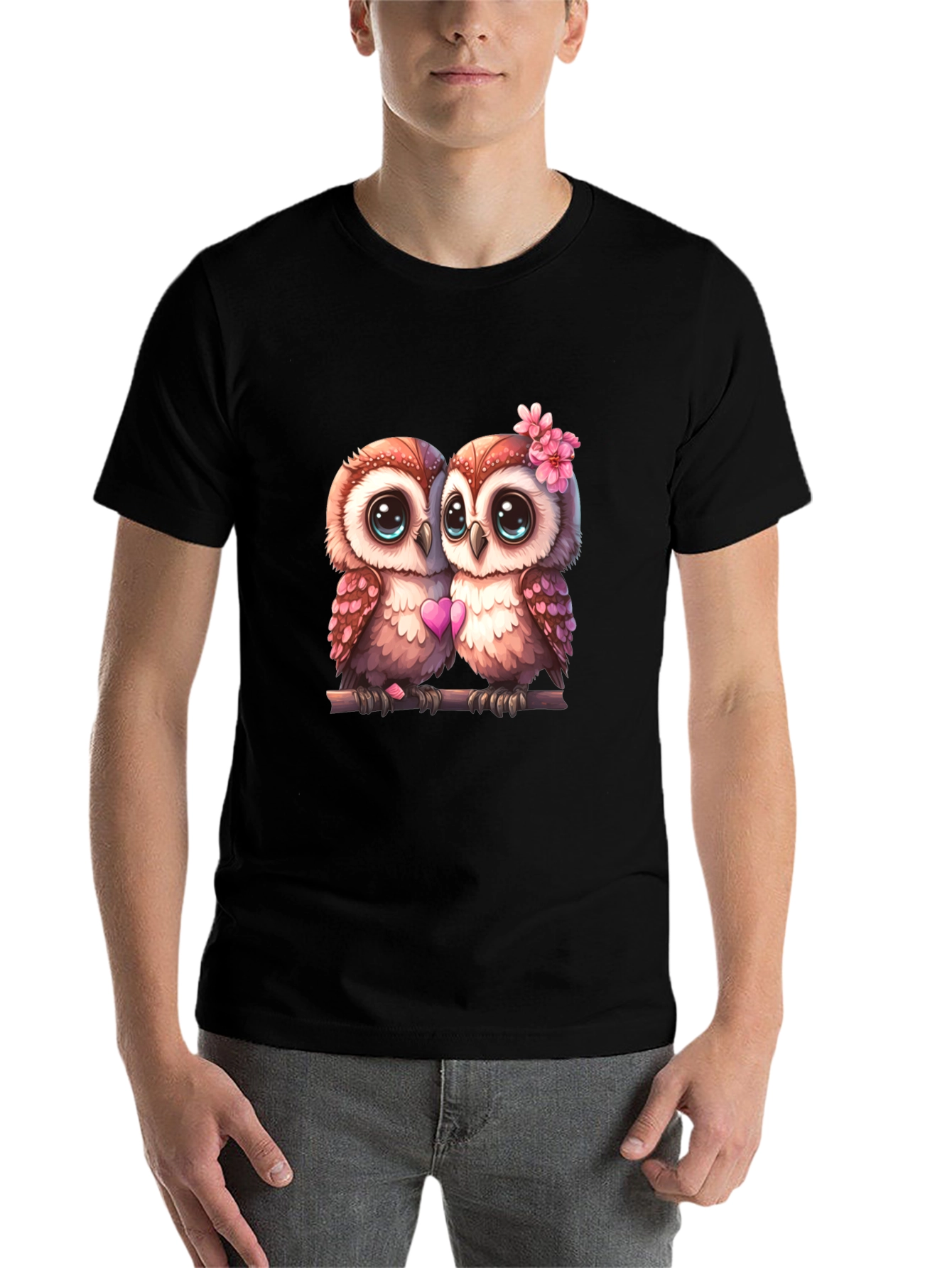 Black Owl Love T-Shirt - Cute Couple Owls Graphic Tee view 7