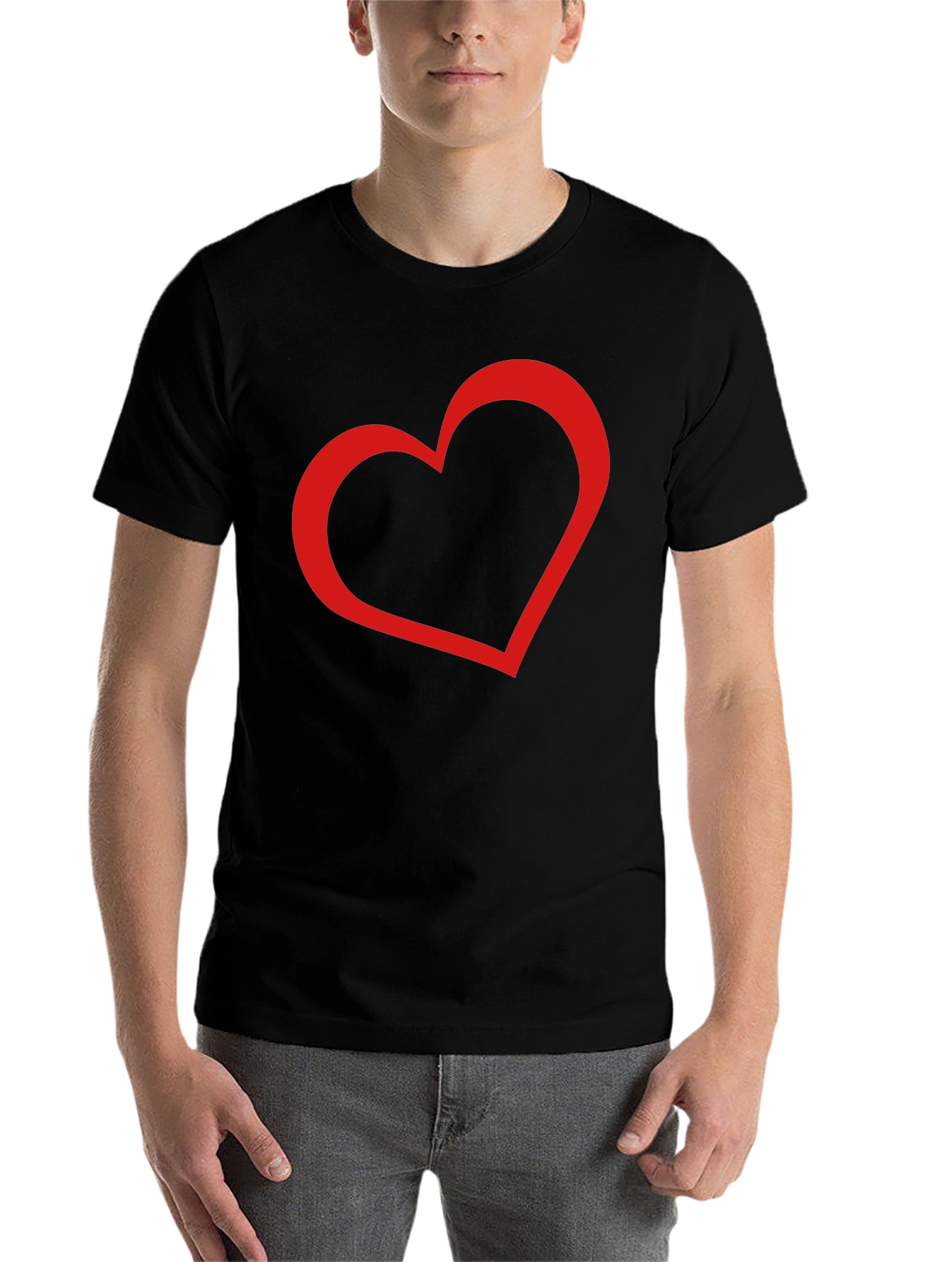 Black Men's Black Tee with Red Heart Graphic view 7
