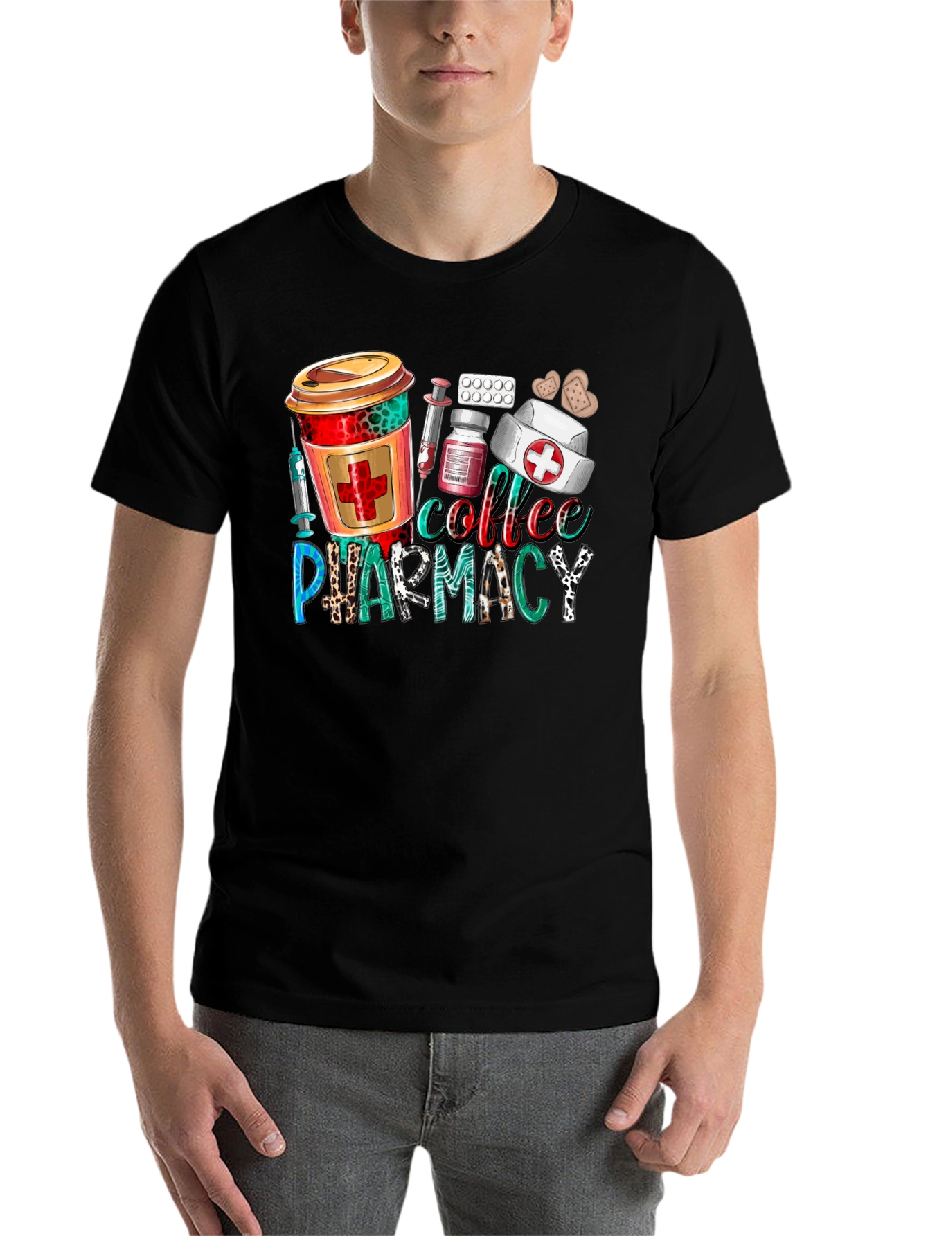 Black Coffee & Pharmacy Graphic T-Shirt view 7