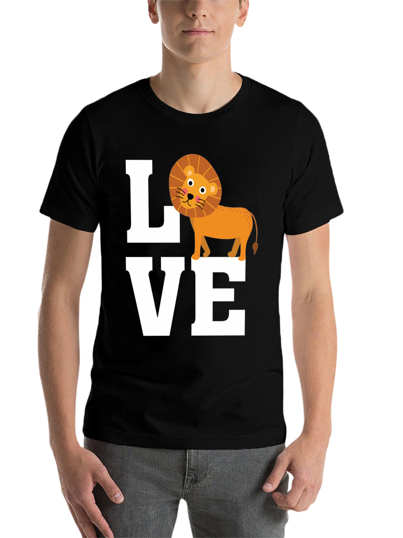 Black Love Lion Graphic Tee - Cute Animal T-Shirt view 7
