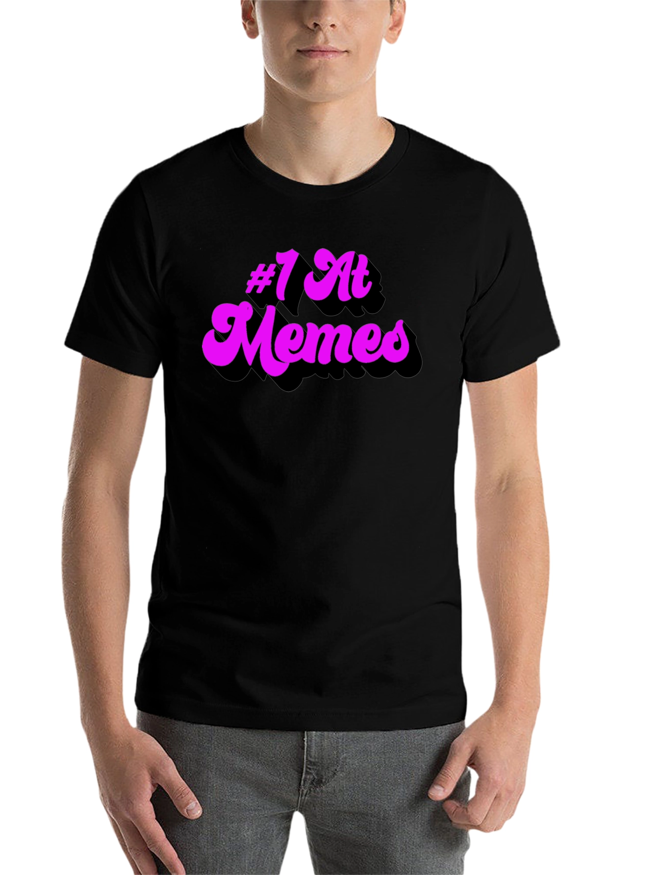 Black #1 at Memes Graphic T-Shirt - Black Cotton Tee view 7