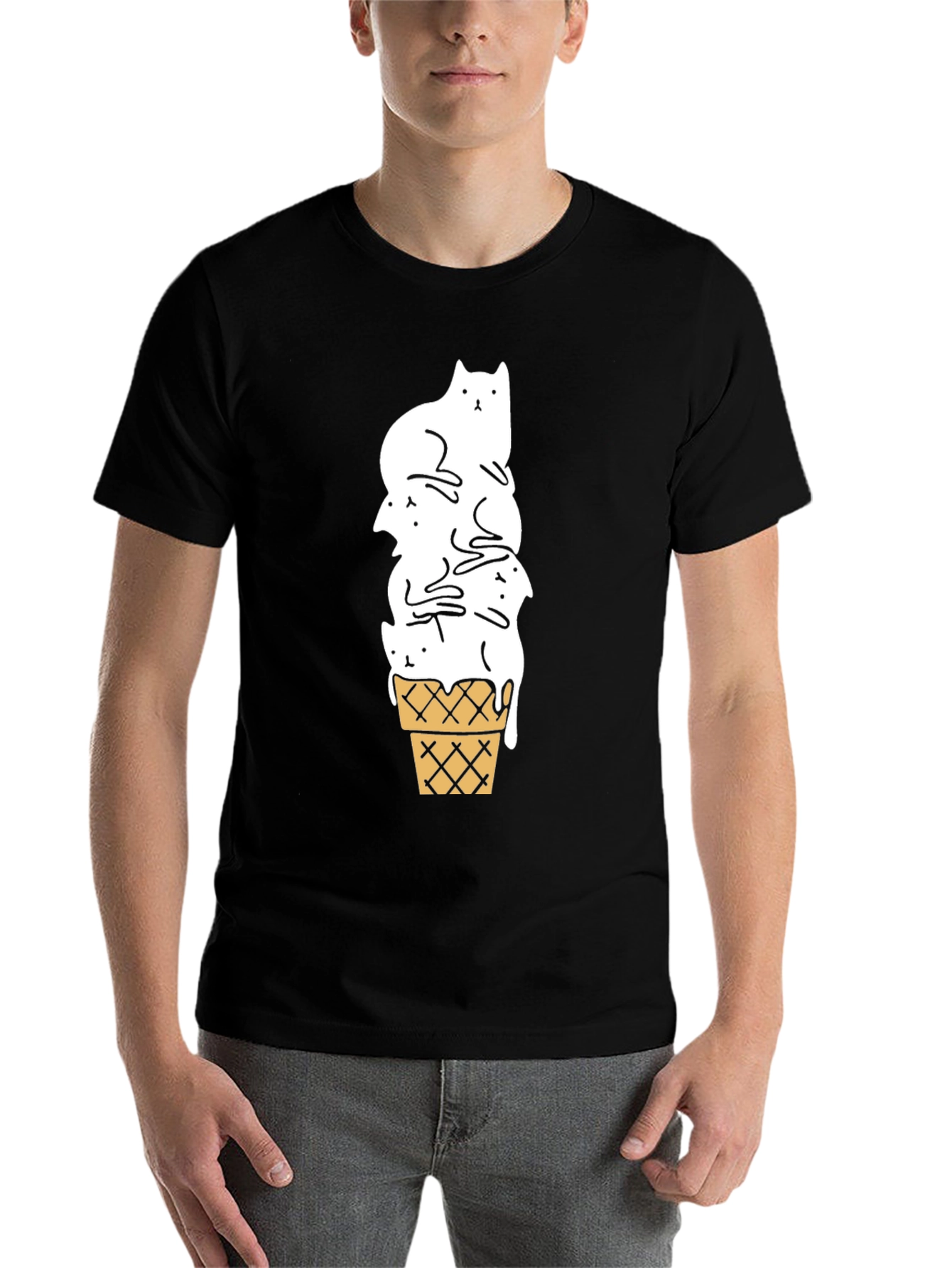 Black Cat Ice Cream Cone Black T-Shirt view 7